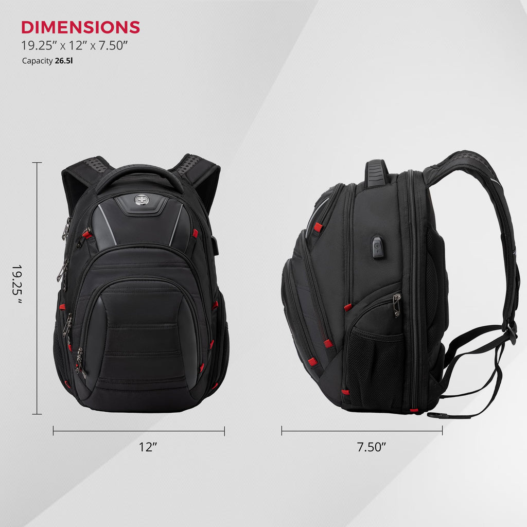 Swissdigital Design Travel Backpack for Women or Men, TSA Friendly USB Charging RFID Protection Business Carry on Bag Fits 15.6" Laptop Backpack Black | J14-BR