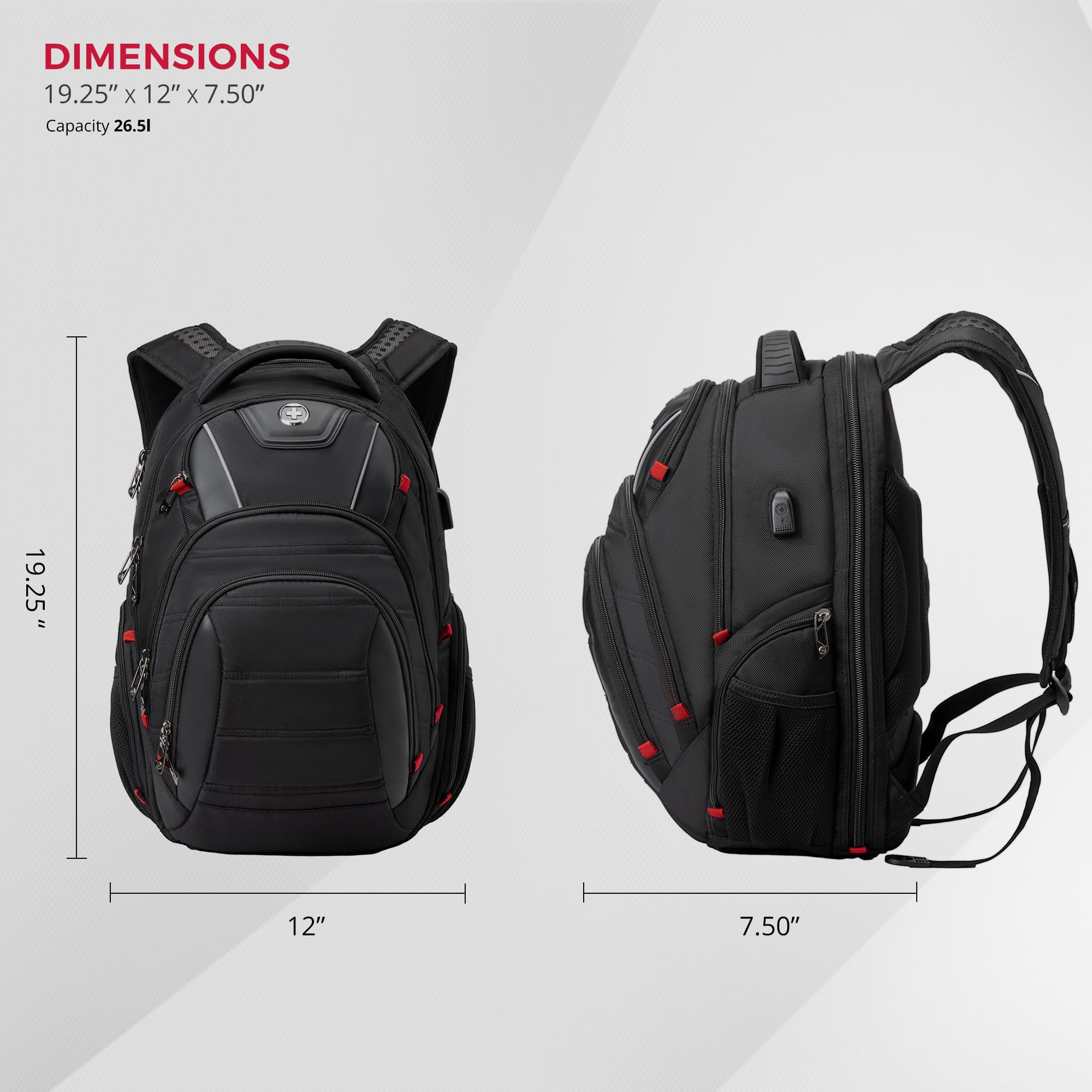 Swissdigital Design Travel Backpack for Women or Men, TSA Friendly USB Charging RFID Protection Business Carry on Bag Fits 15.6" Laptop Backpack Black | J14-BR