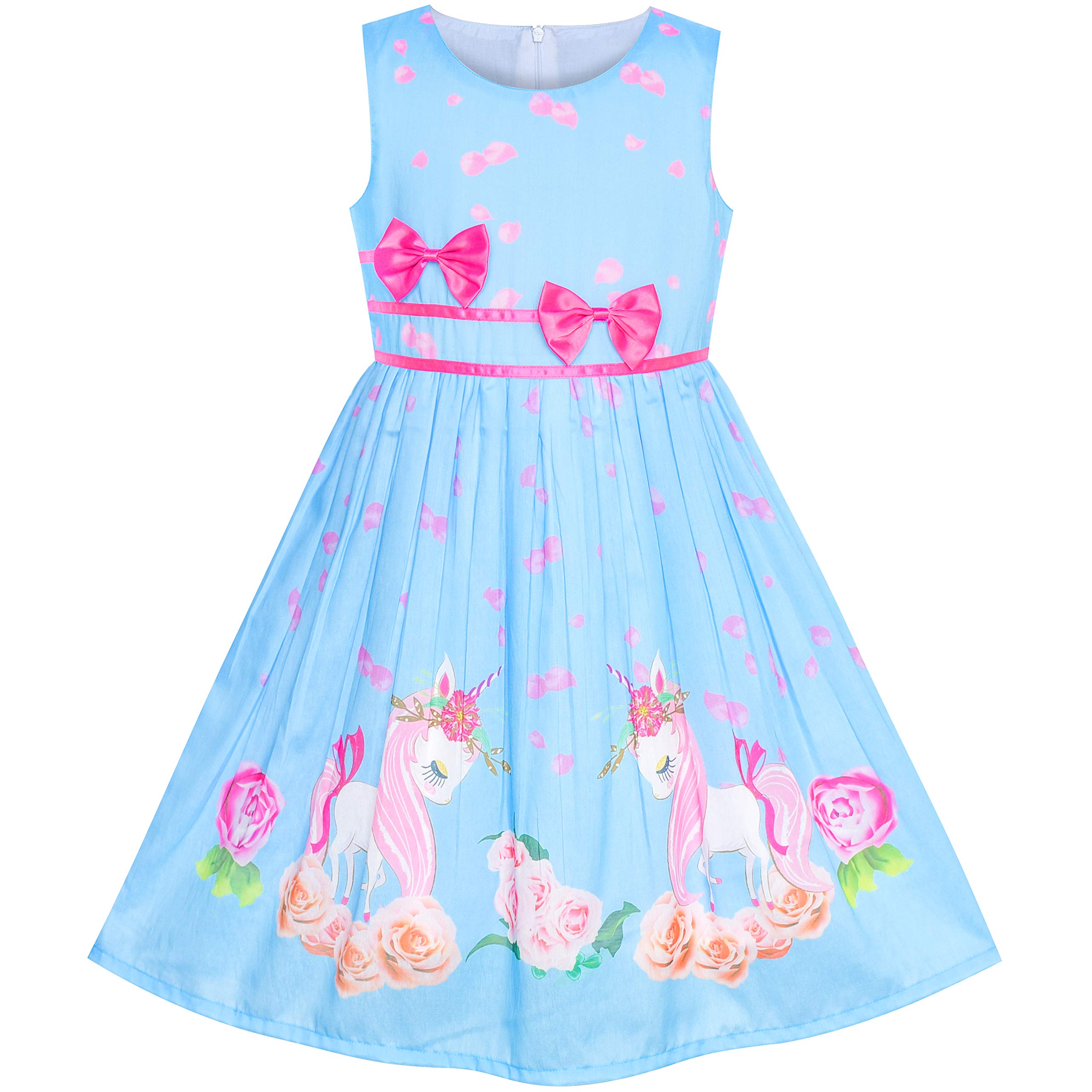 Sunny Fashion Girls Dress Rose Flower Double Bow Tie Party Sundress
