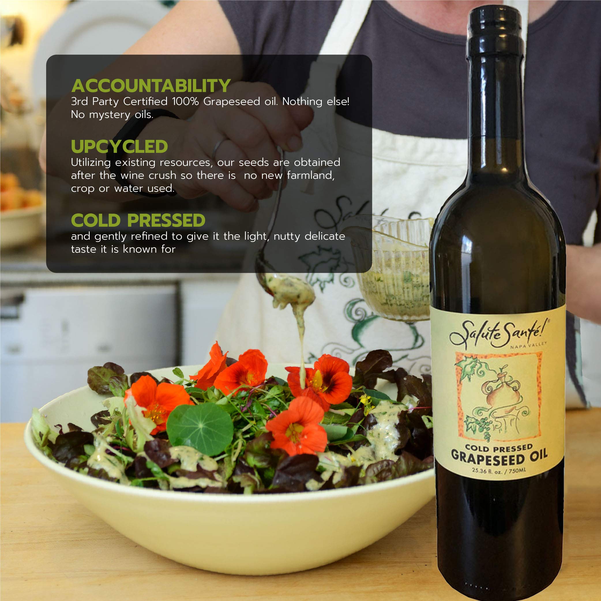 Salute Santé! Cold Pressed Grapeseed Oil – 500 ml 1-Pack — cooking oil, grapeseed oil — High Smoke Point, Neutral Flavor, Ideal for Frying, Baking & Salad Dressings Gourmet kitchen essential