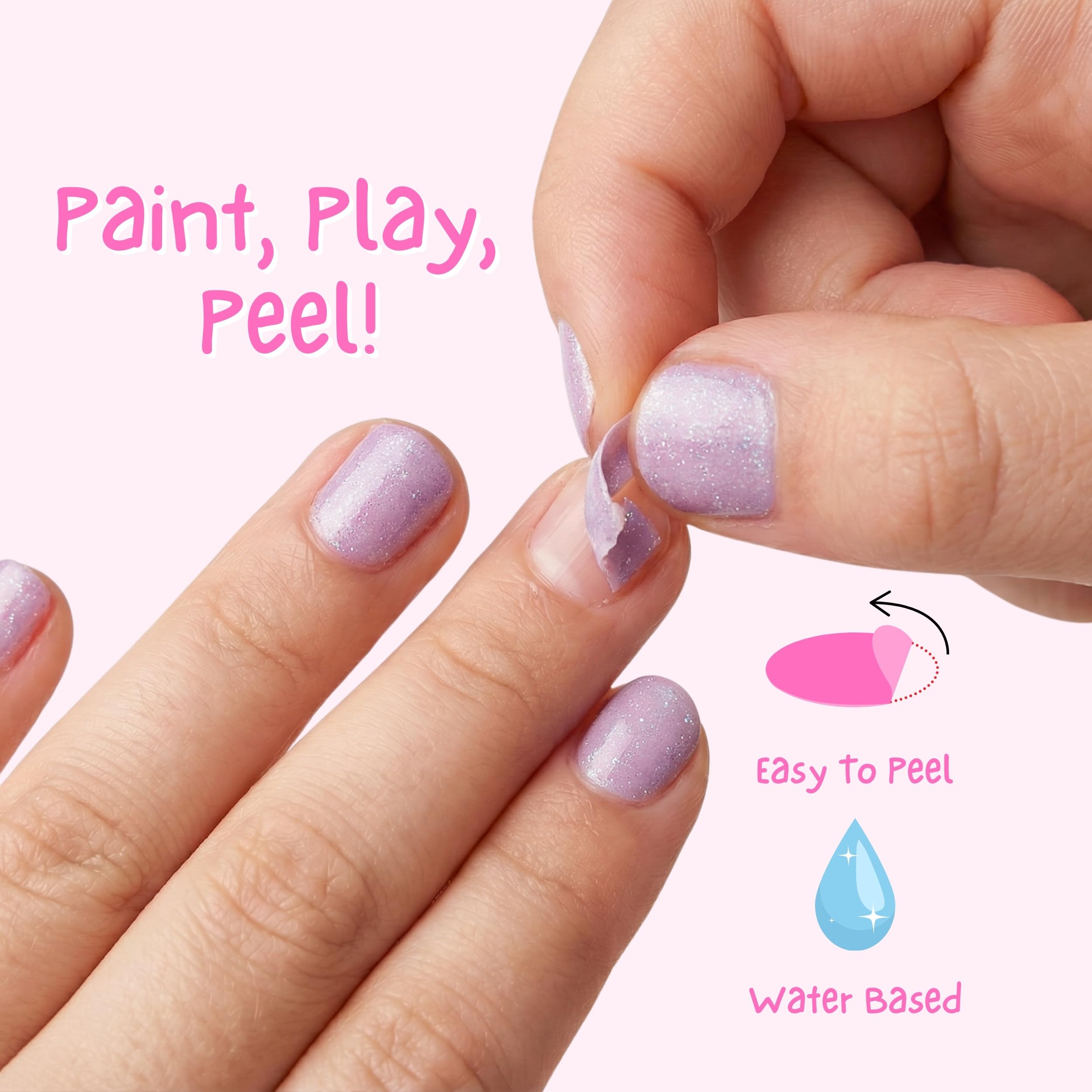 MISS NELLA ABRACADABRA – Safe Special sparkly pink Nail Polish for Kids, Non-Toxic & Odor Free Formula for Children and Toddlers, Natural Water Based for Easy Peel Off (Abracadabra)