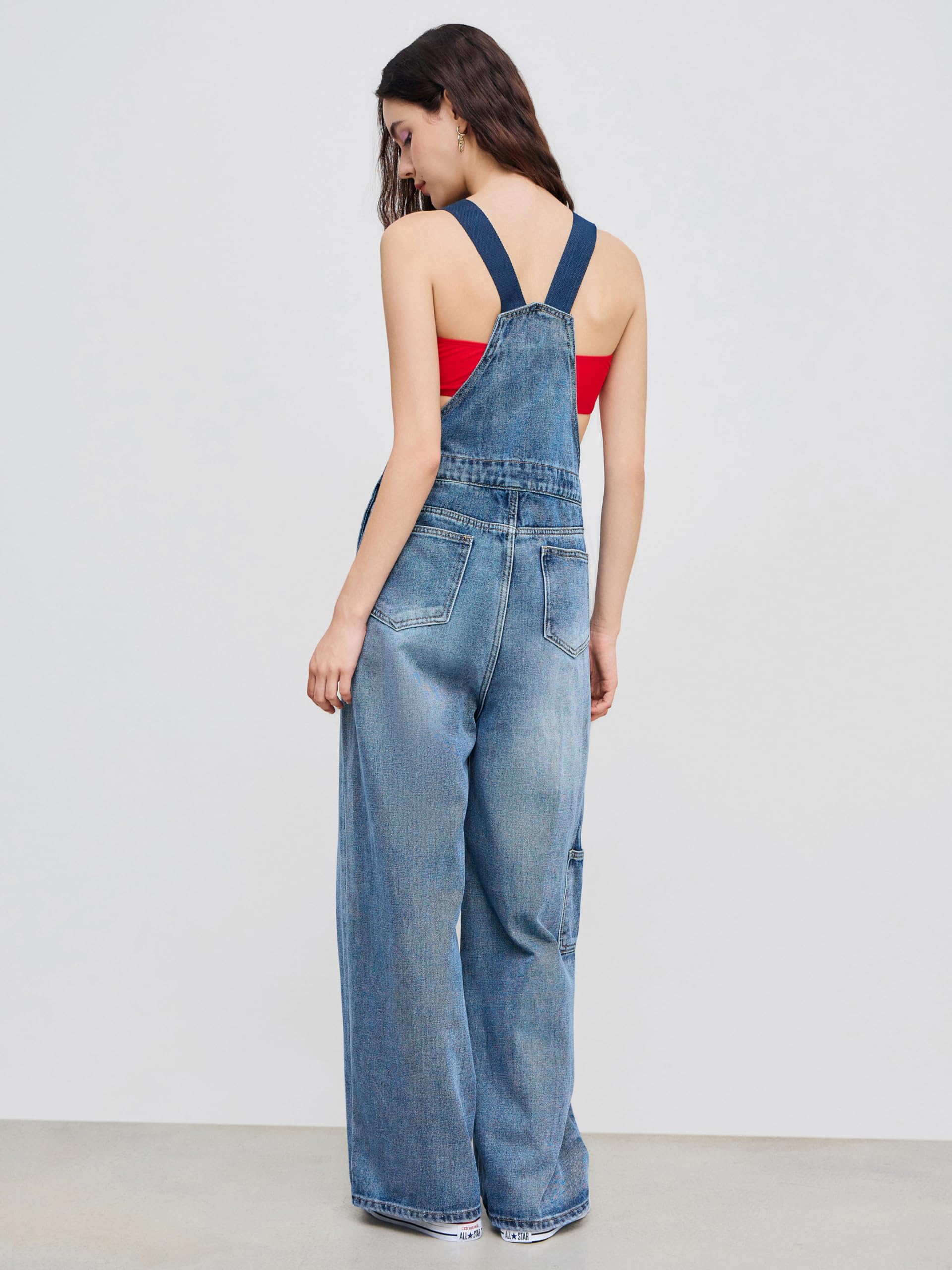 CIDER Overalls for Women Leopard Pocket Buckle Up Wide Leg Jumpsuit