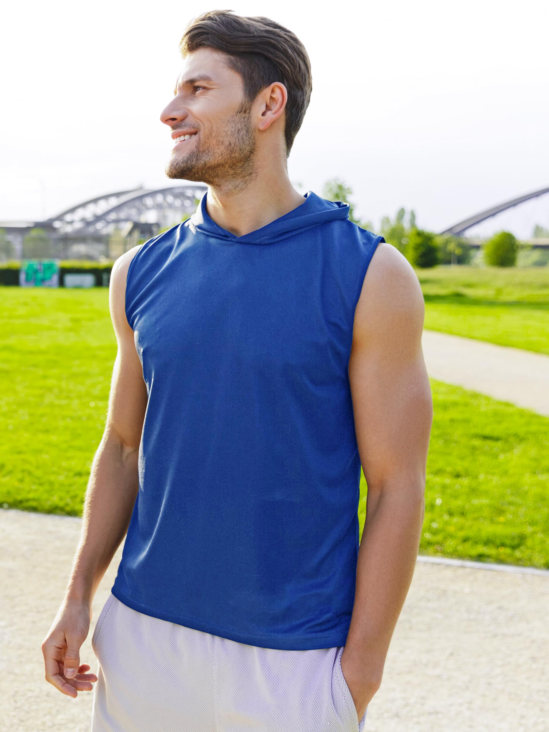 3 Pack Men's Dry Fit Moisture Wicking Tech Quick Dry Sleeveless Shirts Mesh Hoodie Active Athletic Tank Tops