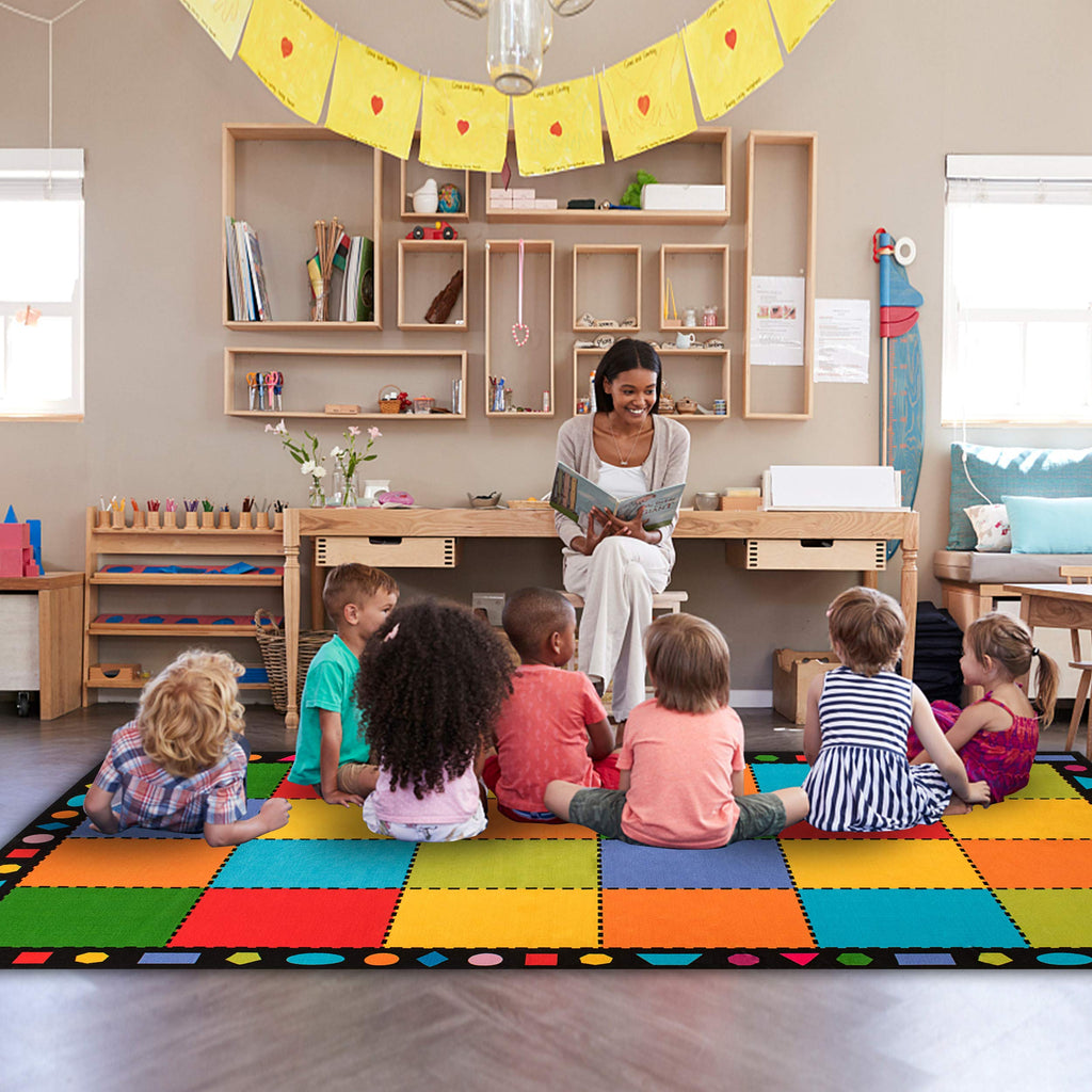 Booooom Jackson Classroom Rug Large Colorful Classroom Carpet with Non-Slip Backing, 9 x 12 ft Children's Classroom Seating Rug Elementary