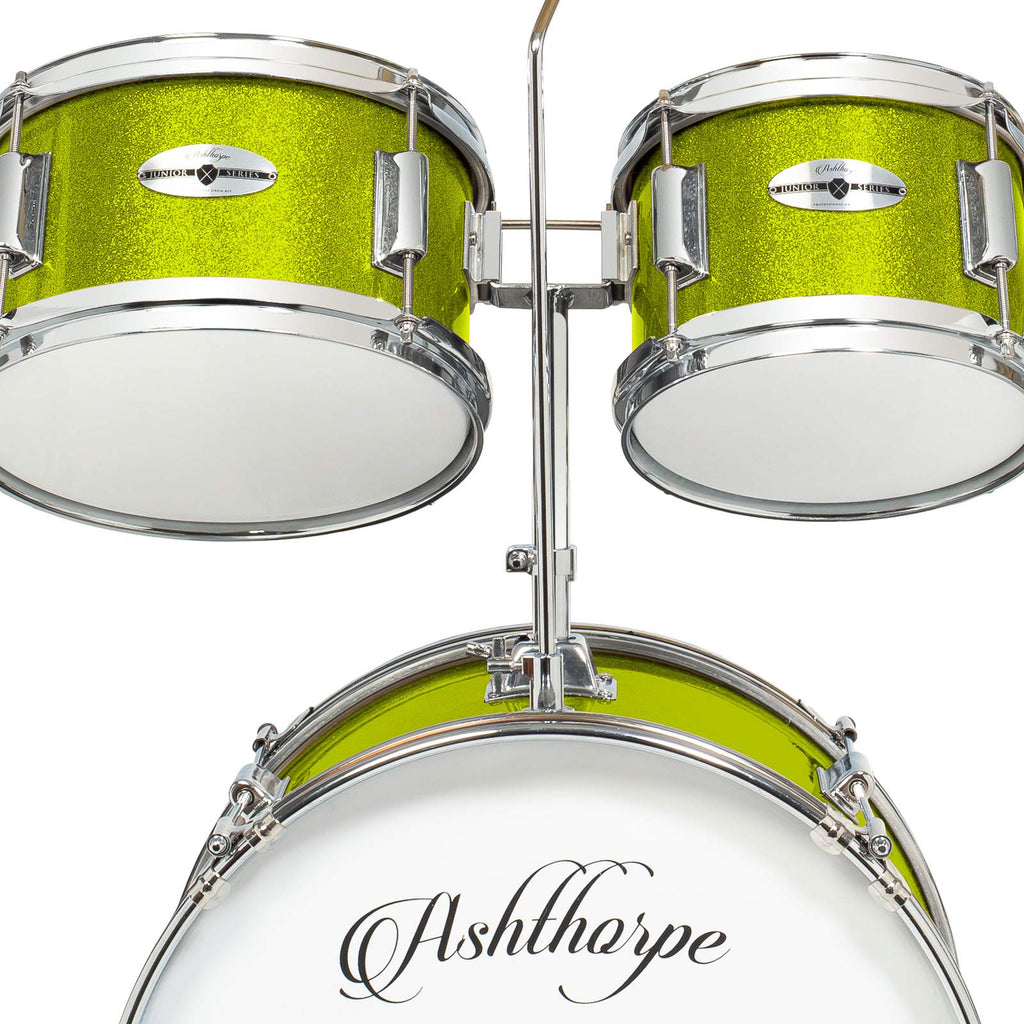 Ashthorpe 5-Piece Complete Kids Drum Set with Genuine Brass Cymbals - Junior Beginner Kit with 16" Bass, Throne, Hi-Hats, Pedals & Drumsticks - Black