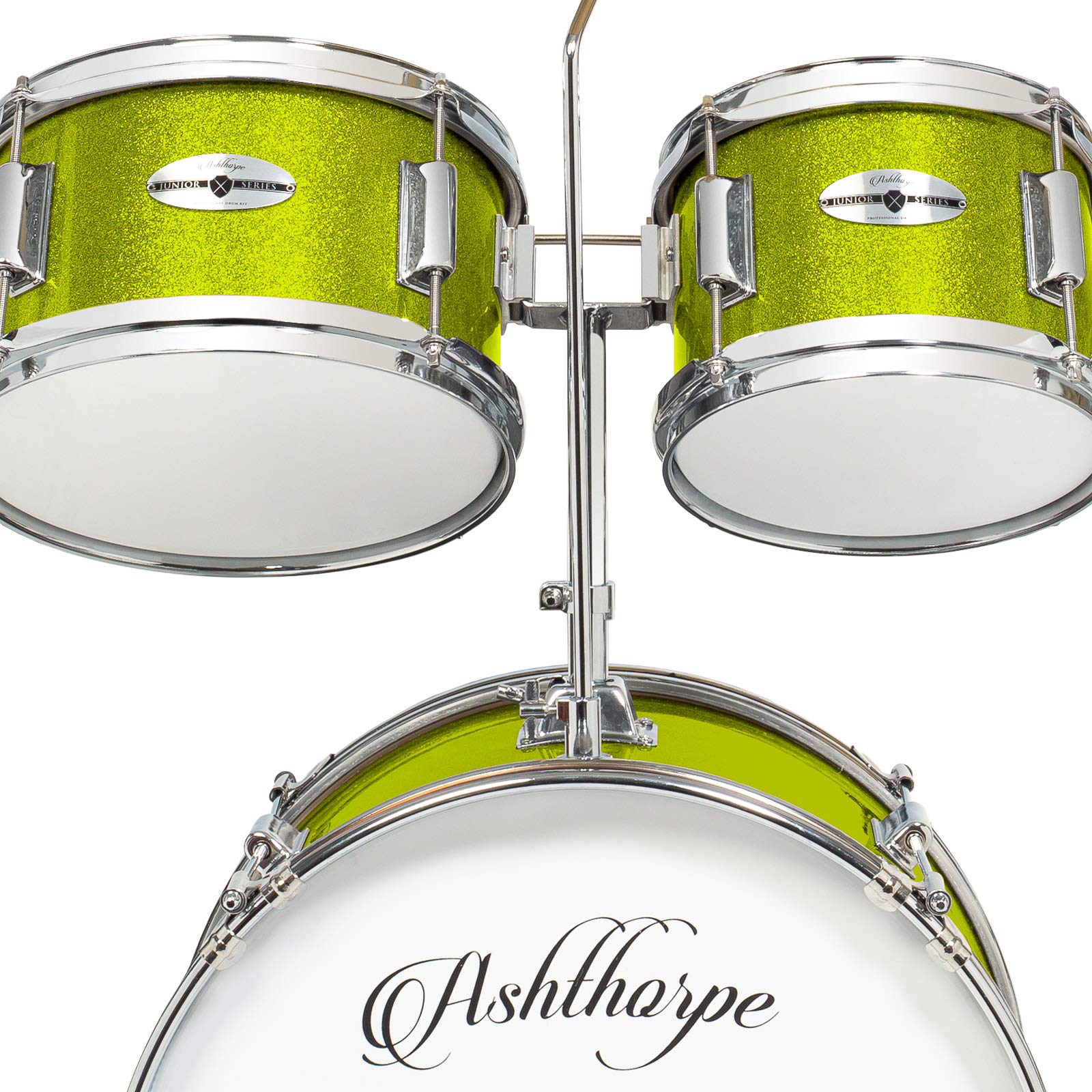 Ashthorpe 5-Piece Complete Kids Drum Set with Genuine Brass Cymbals - Junior Beginner Kit with 16" Bass, Throne, Hi-Hats, Pedals & Drumsticks - Black