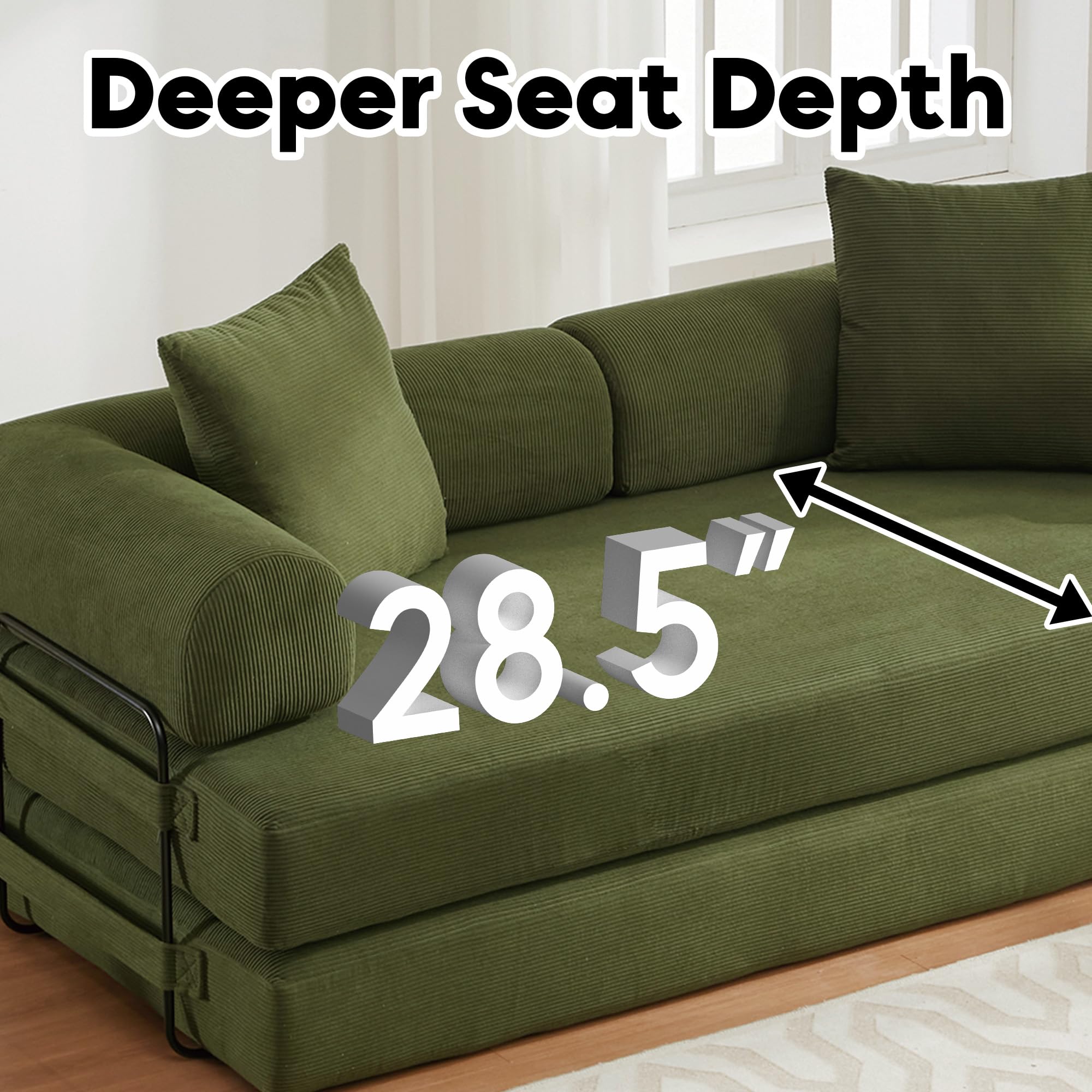ZEIINPA 59“ Convertible Floor Sofa Bed, 5-in-1 Futon Sofa Bed Pull Out Sleeper Couch, Modern Corduroy Compressed Loveseat, Modular Boneless Couches for Living Room, No Assembly Required, Beige