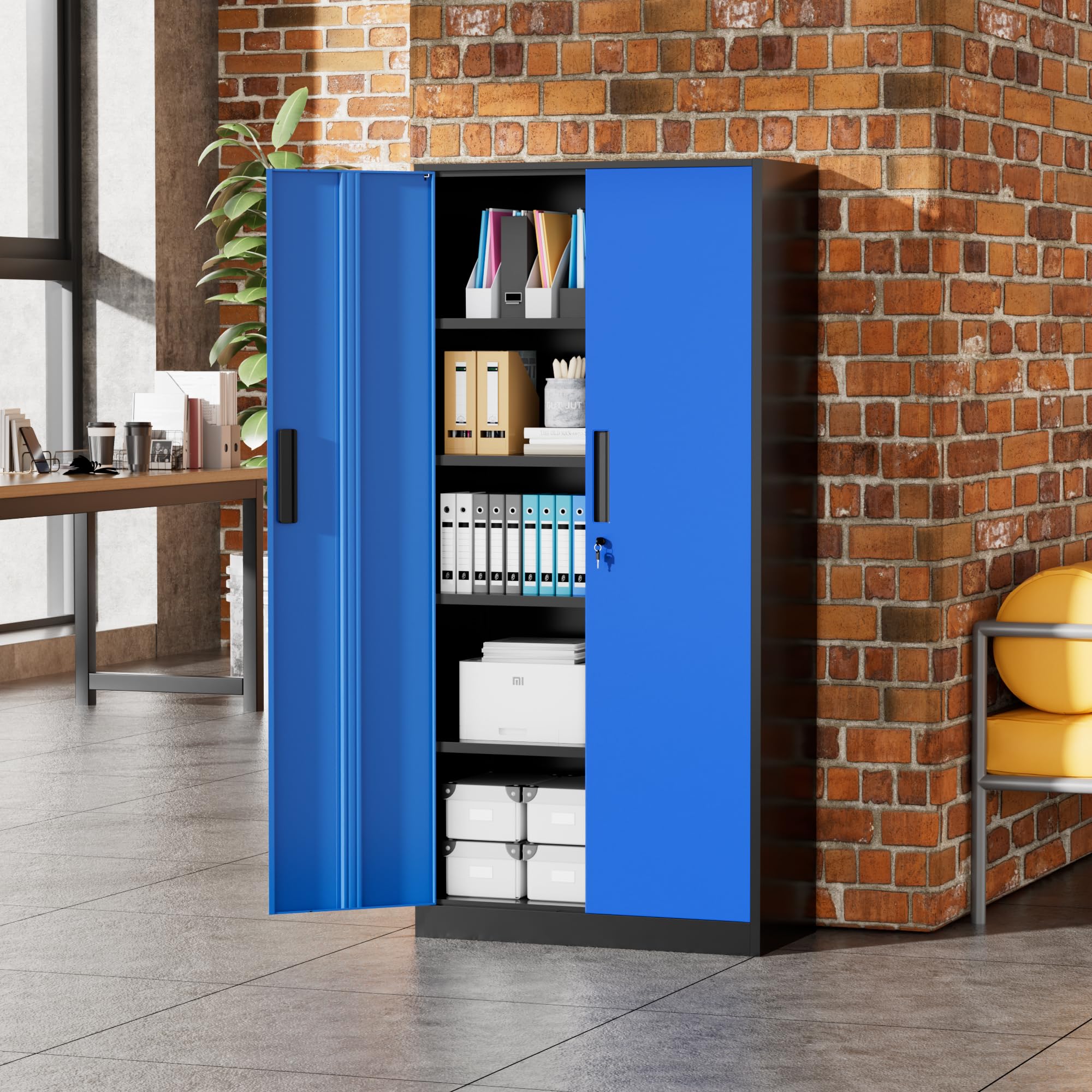 Greenvelly Metal Storage Cabinet, 36" Locking Storage Cabinet with Doors and Shelves, Lockable Storage Cabinets for Home Office, Utility Locker Cabinet, Steel Garage Cabinet with 2 Keys, Black