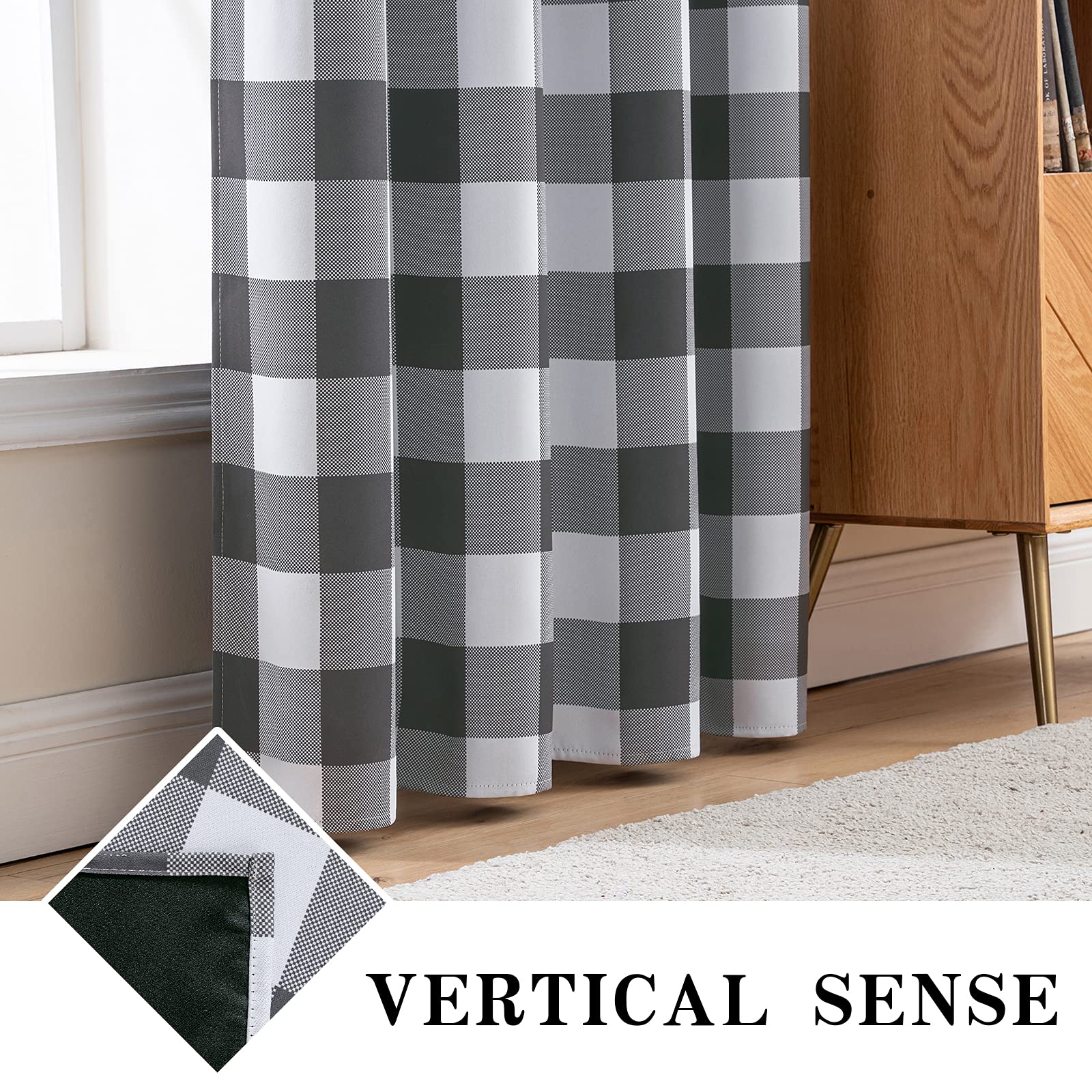 MIULEE Buffalo Plaid Curtains for Farmhouse Bedroom, Blackout Window Drapes with Grommets for Living Room Darkening Light Blocking and Thermal Insulated Set of 2 Panels, W 52" x L 63" Black and White