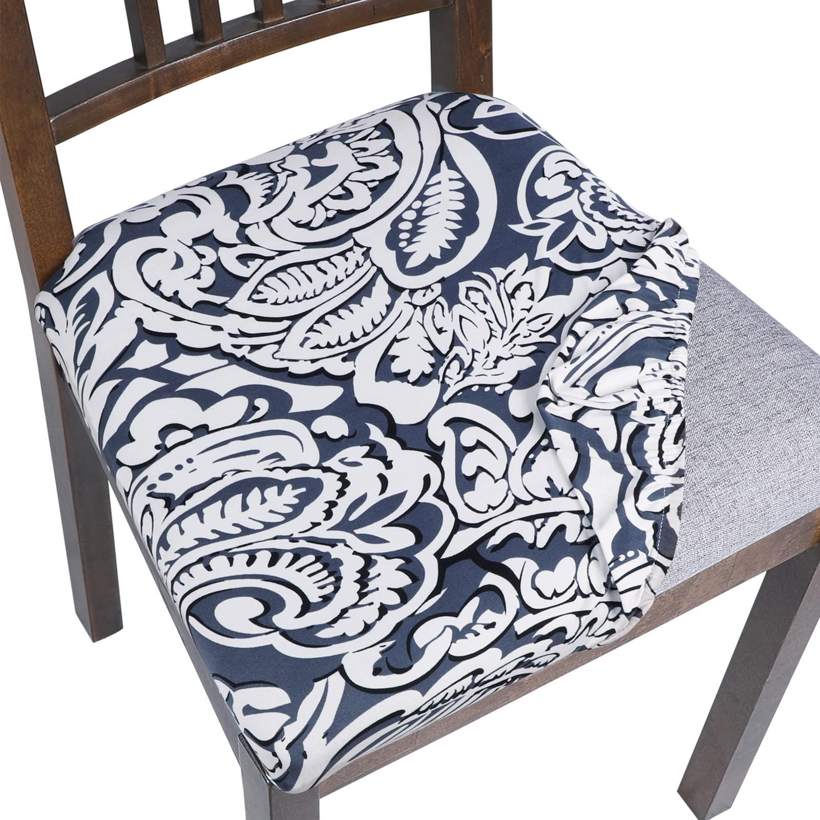 SearchI Seat Covers for Dining Room Chairs Stretch Printed Chair Seat Covers Set of 2, Removable Washable Upholstered Chair Seat Protector Cushion Slipcovers for Kitchen, Office(Ball Flower)