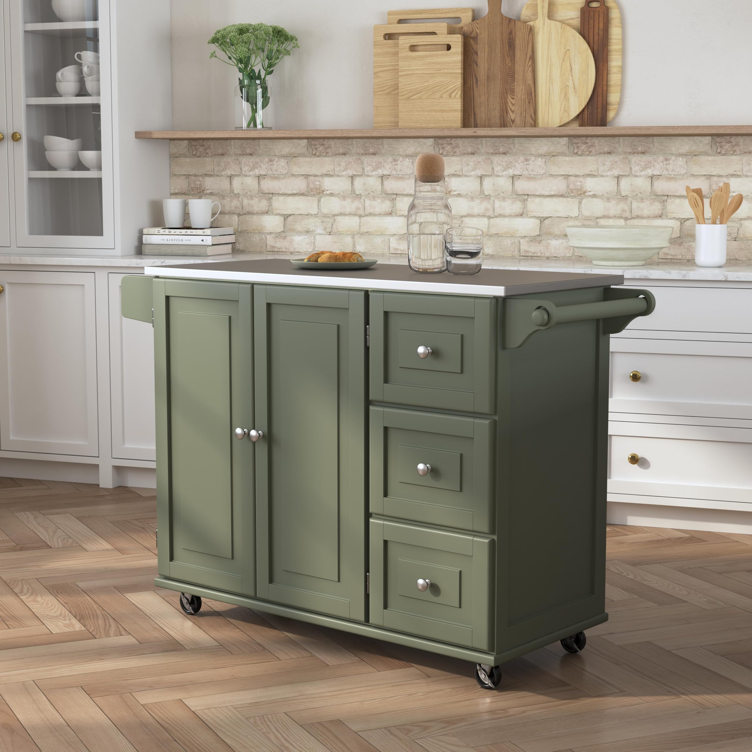 Homestyles Mobile Kitchen Island Cart with Stainless Steel Top, Blue