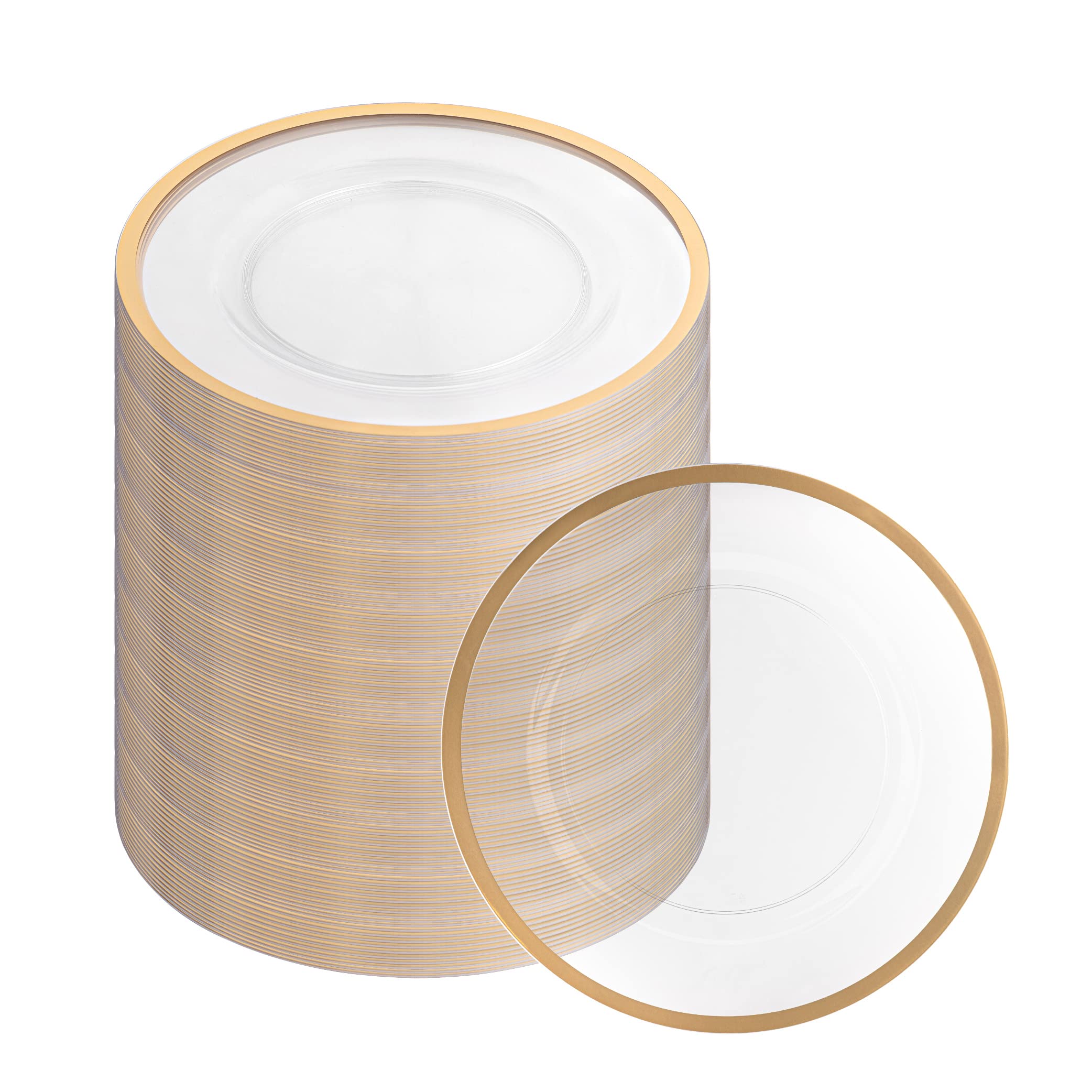 PARTY BARGAINS 13-Inch Charger Plates - 96 Pack, Clear Gold Rim, Heavy-Duty Disposable Chargers for Elegant Dining - Ideal for Weddings and Formal Events