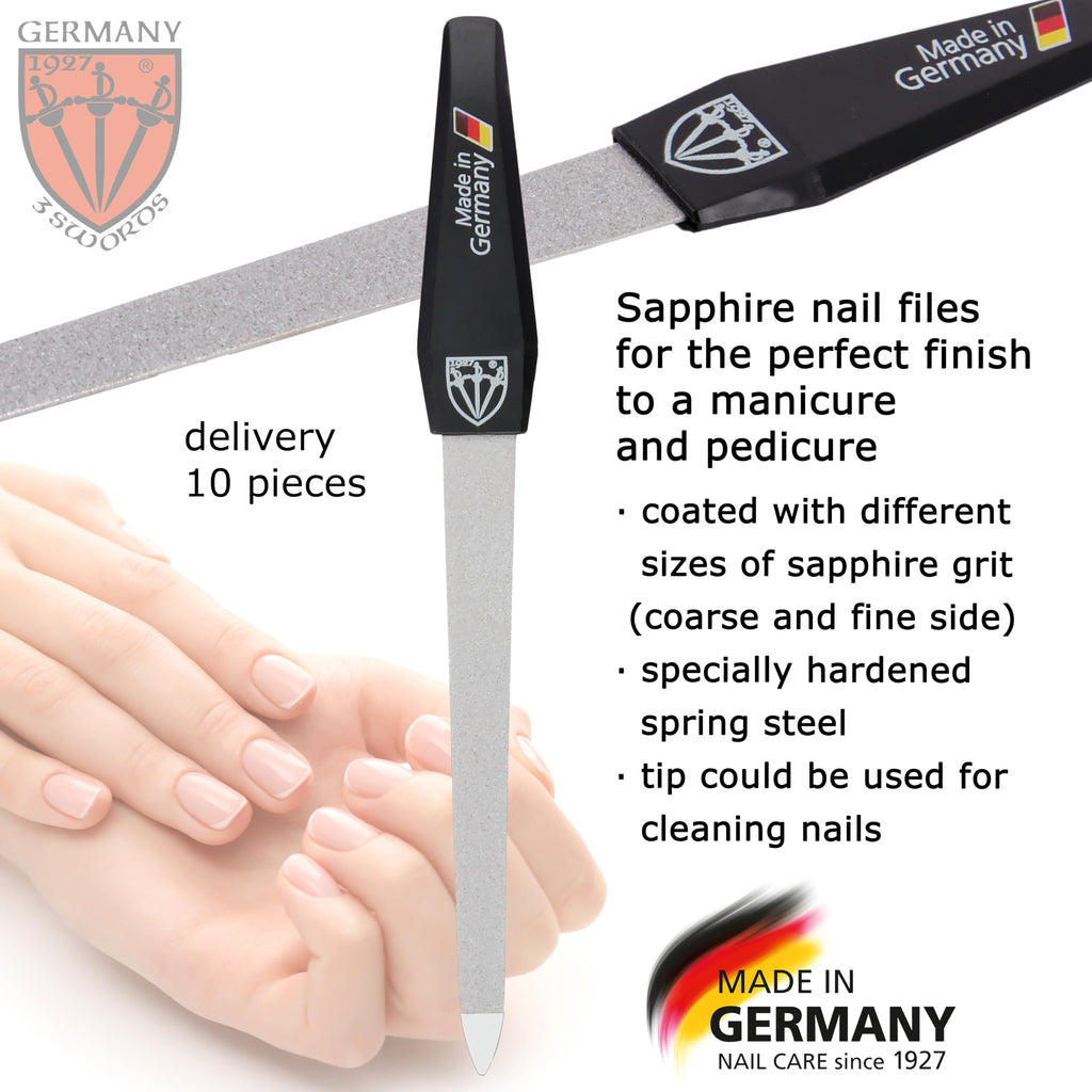 3 Swords Germany - Sapphire Metal Nail File Set 10 Pieces with 1 Piece 3-Way Nail Buffer – Nail Care Made in SOLINGEN/Germany