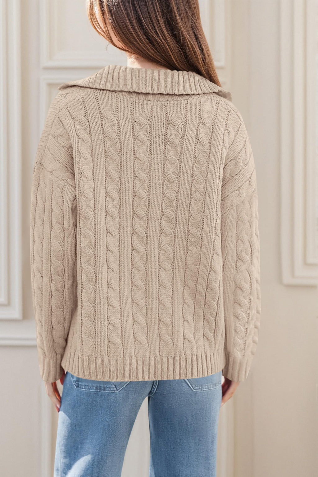 PRETTYGARDEN Spring Cable Knit Oversized Sweaters for Women 2026 Polo V Neck Long Sleeve Casual Chunky Sweater Pullover Tops