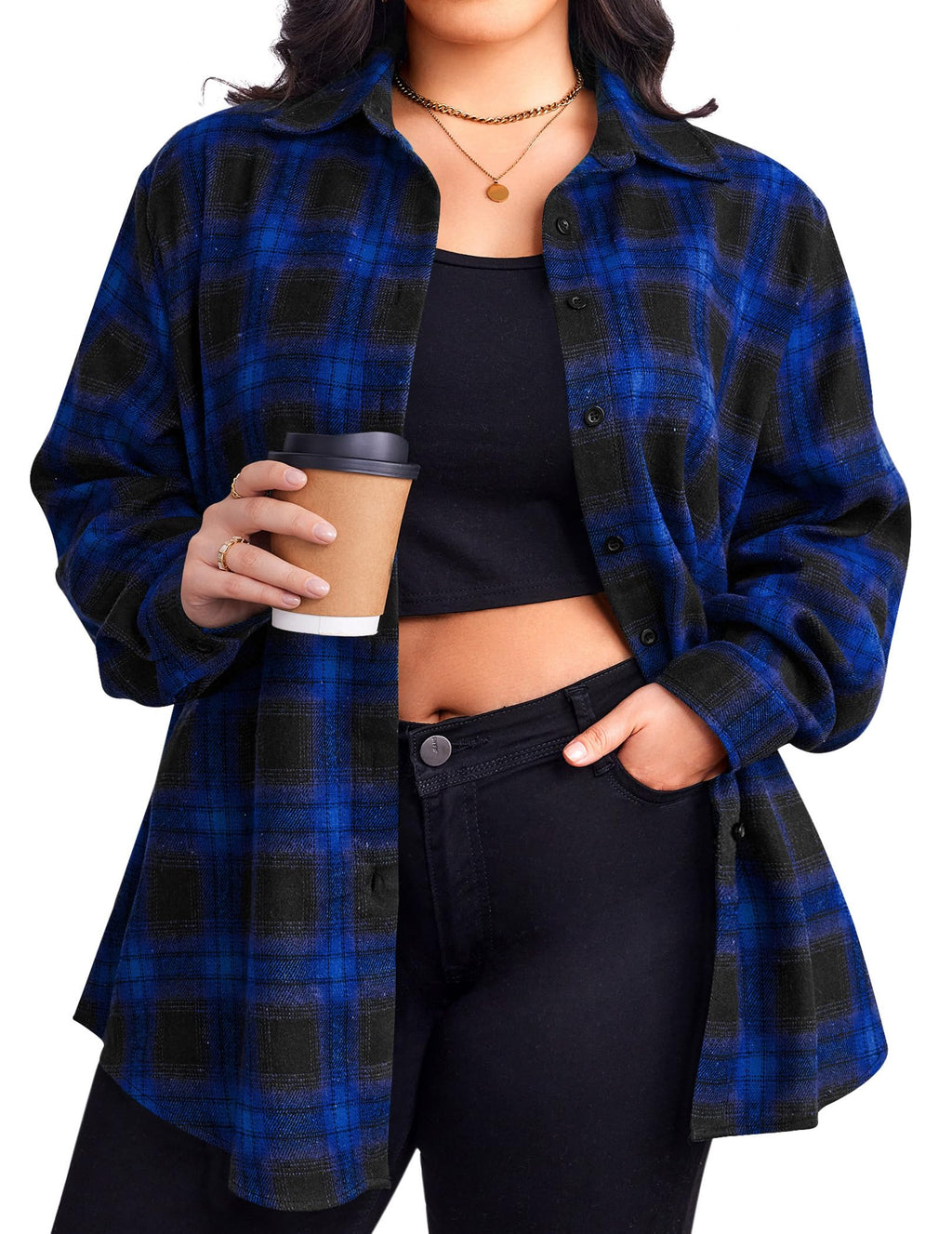 Zeagoo Womens Plus Size Flannel Shirts Plaid Shirts Long Sleeves Casual Button Down Collared Shacket Tops