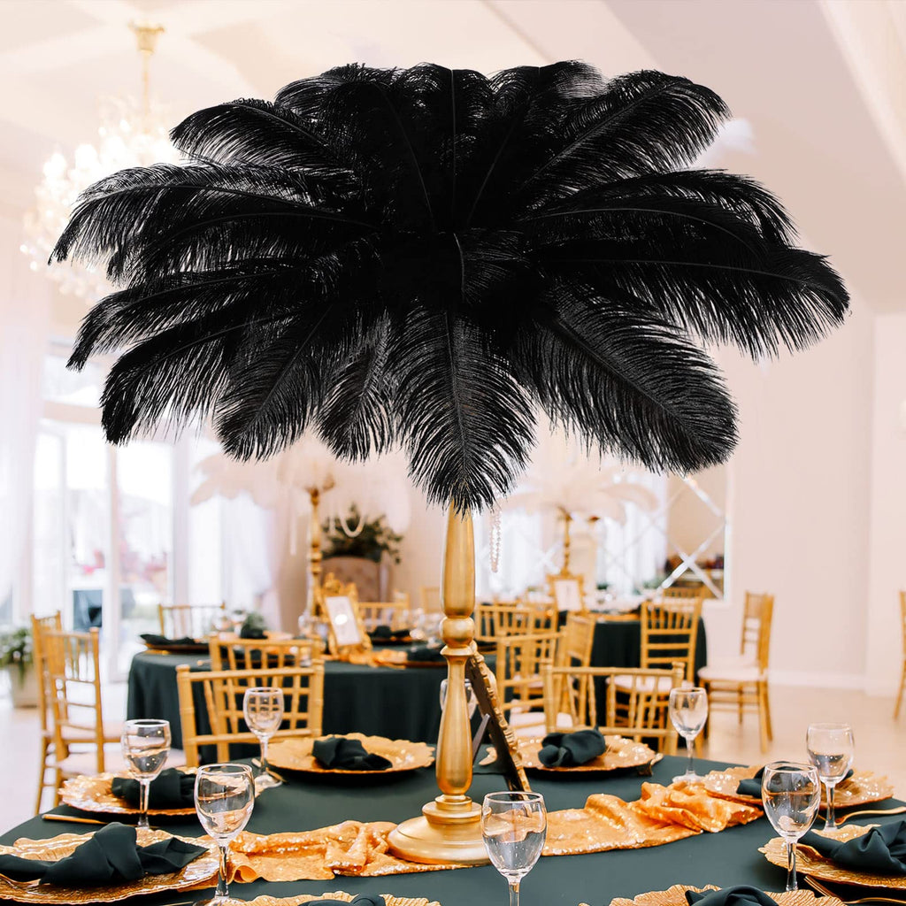 Retrowavy 50 Pcs 14-16 Inches Large Natural Ostrich Feathers Bulk for Centerpieces for Wedding Party Centerpieces Home Decoration Flower Arrangement (Black)