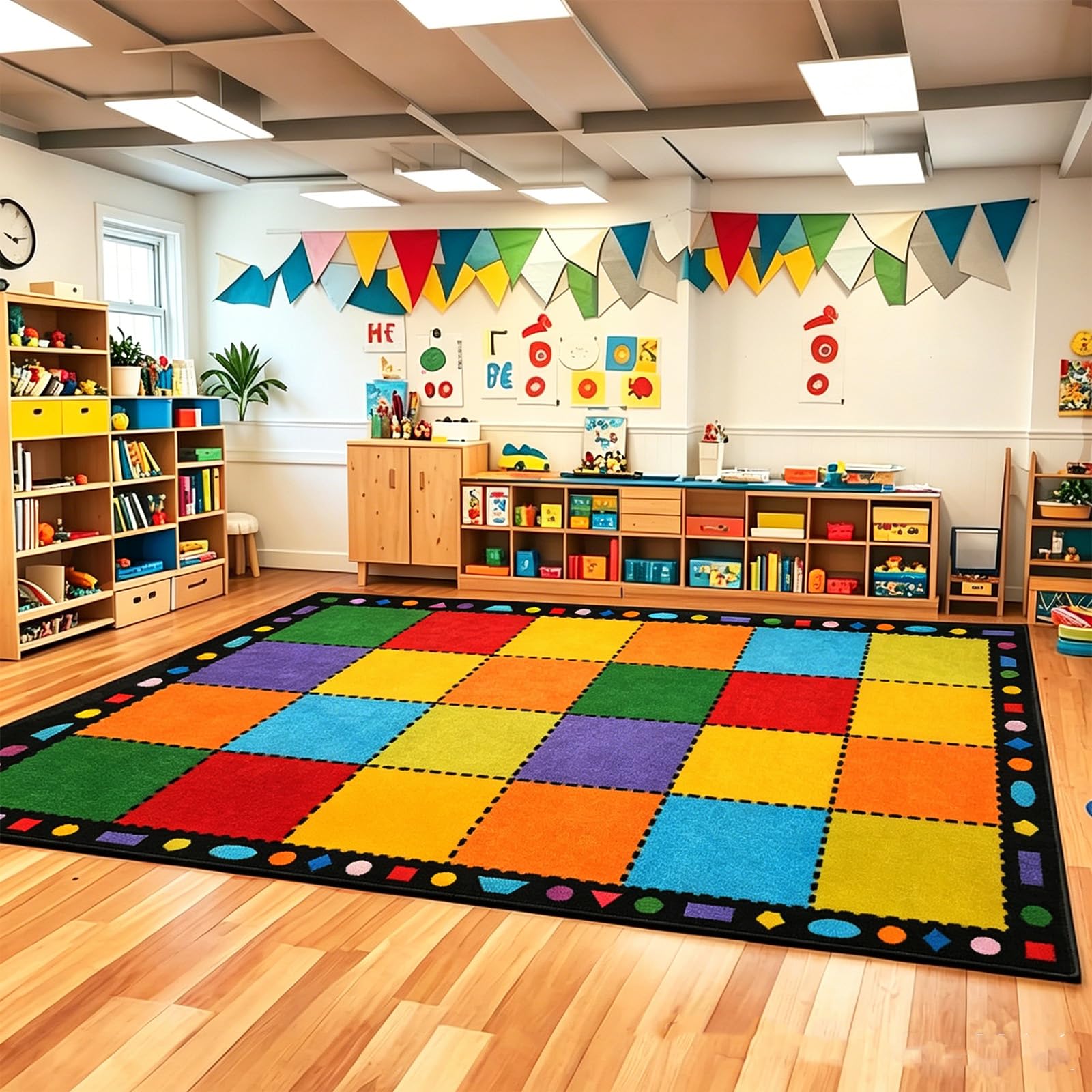 Booooom Jackson Classroom Rug Large Colorful Classroom Carpet with Non-Slip Backing, 9 x 12 ft Children's Classroom Seating Rug Elementary