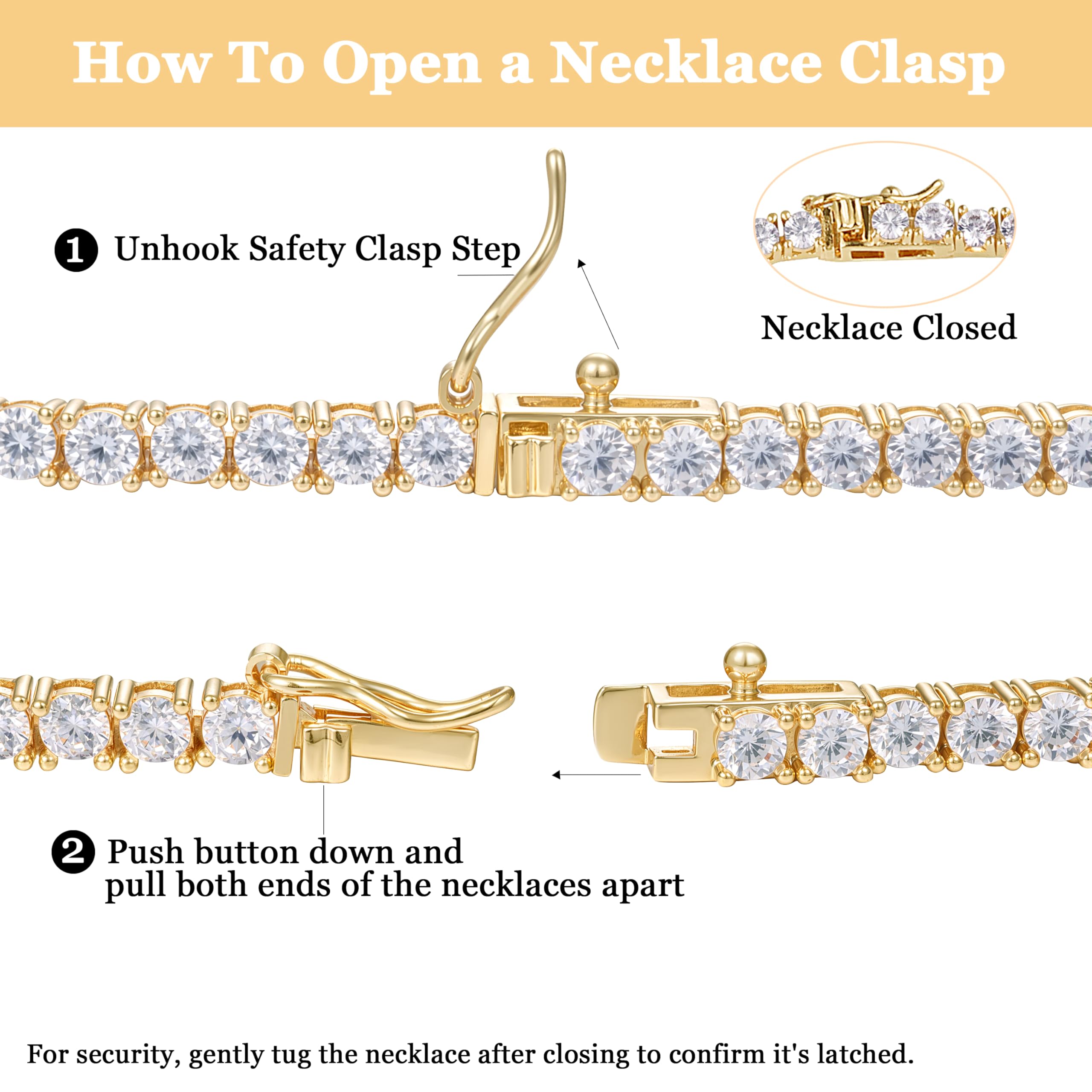 Gemsme 18K White/Yellow Gold Plated 3.0mm Round Cubic Zirconia Classic Tennis Necklace For Women 16-24 Inches