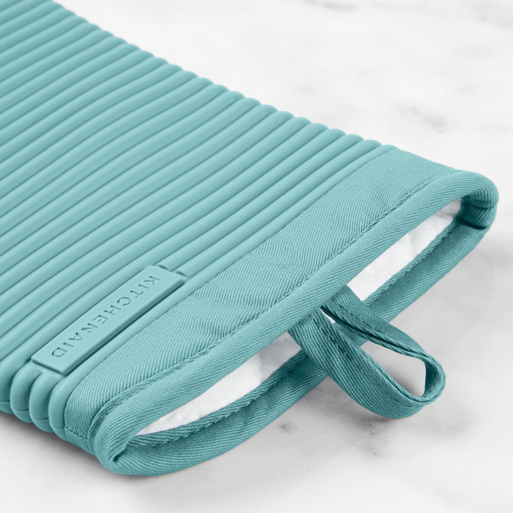 KITCHENAID Ribbed Soft Silicone Oven Mitt 2-Pack Set, 7.5"x13", Aqua Sky