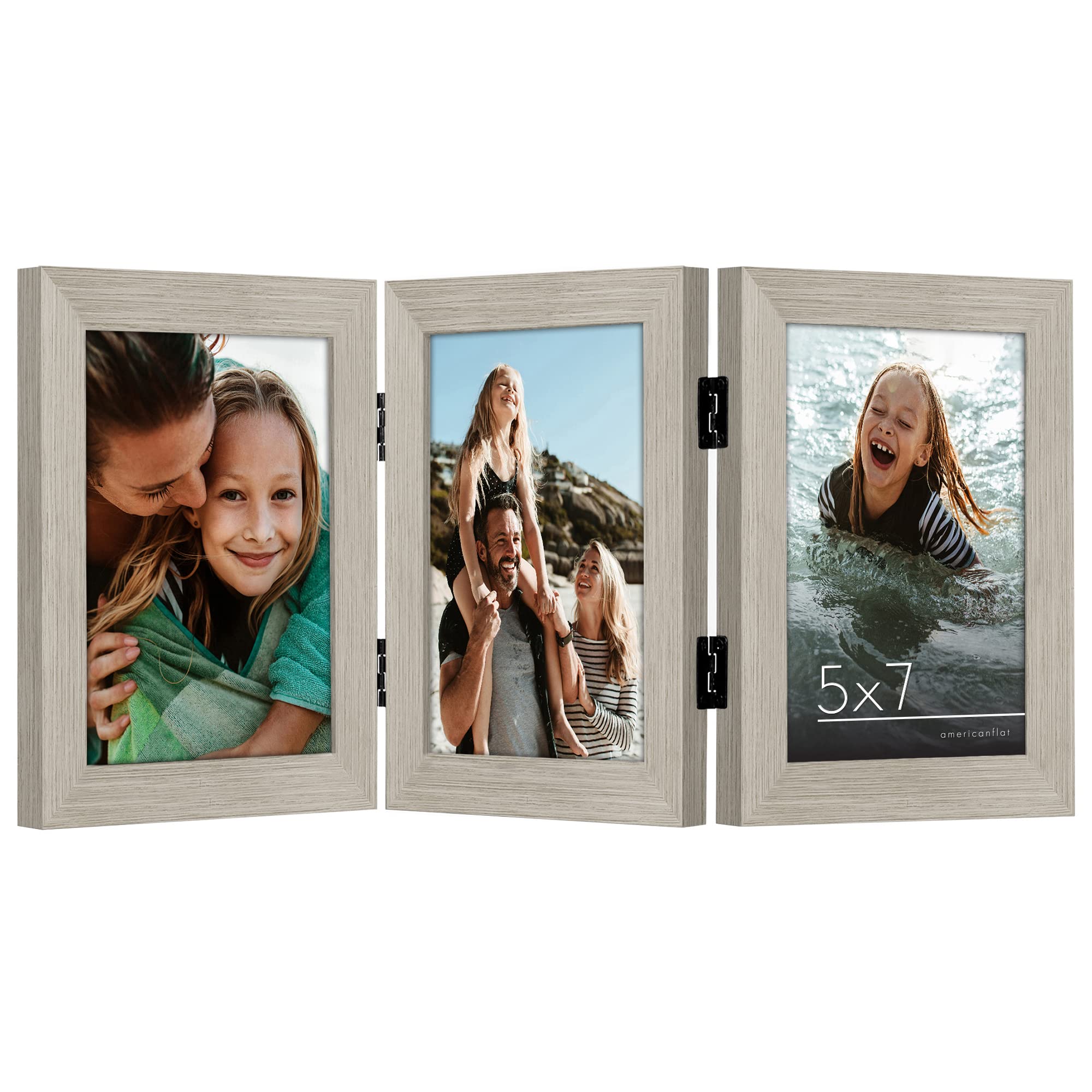 Americanflat Hinged 4x6 Picture Frame with Shatter-Resistant Glass - Double Picture Frames with Engineered Wood - Signature Collection - Photo Frame for Tabletop Display - Black