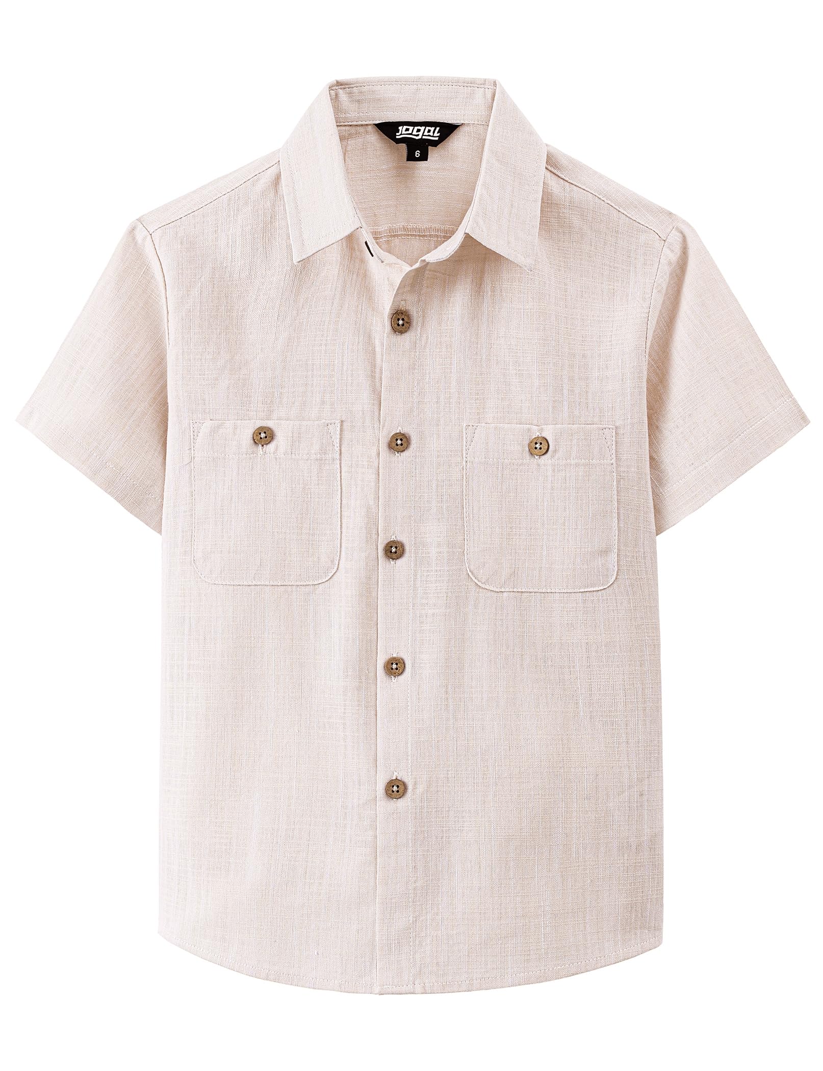 JOGAL Boys Chambray Shirts Short Sleeve Button Down Casual Cotton Woven Shirt with Two Pockets for Kids 6-14 Years