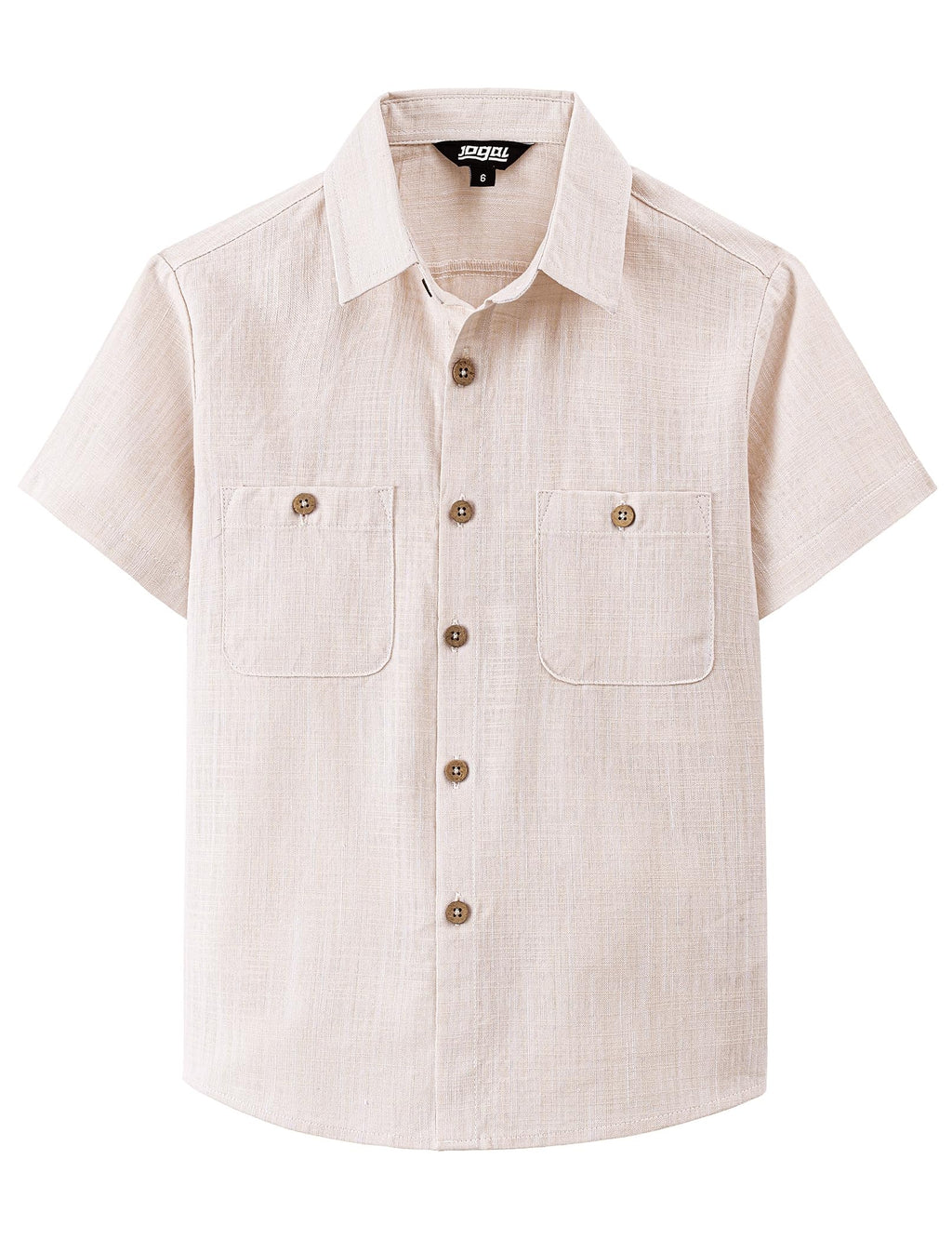 JOGAL Boys Chambray Shirts Short Sleeve Button Down Casual Cotton Woven Shirt with Two Pockets for Kids 6-14 Years
