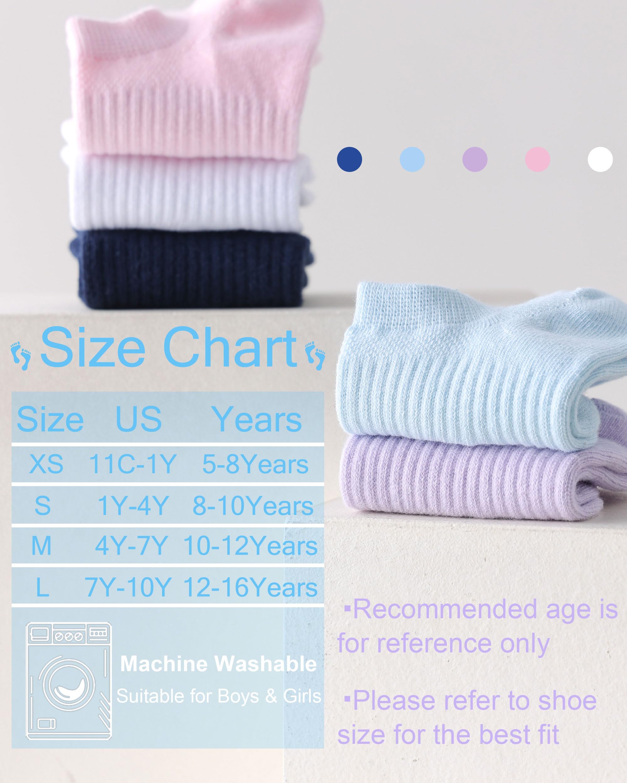 No Show Cotton Socks for Girls and Boys - Low Cut, Breathable, Non-Slip Short Socks for Kids - 5/10 Pairs