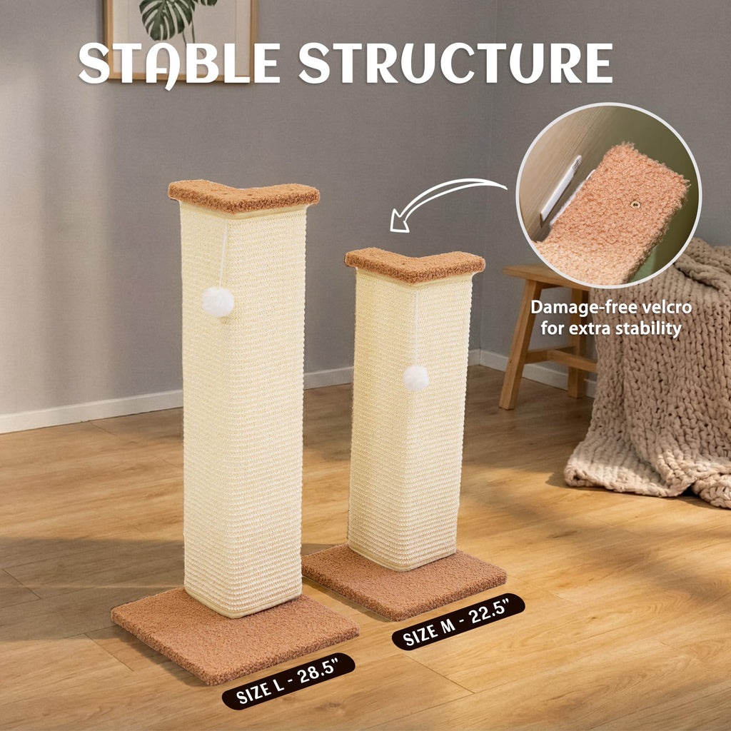 PETKARAY Couch Corner Cat Scratcher, 28.5" Sisal Scratching Post for Cats | Corner Wall Scratch Pad for Furniture Protection, Large Vertical Cat Scratching Post with Plush Base