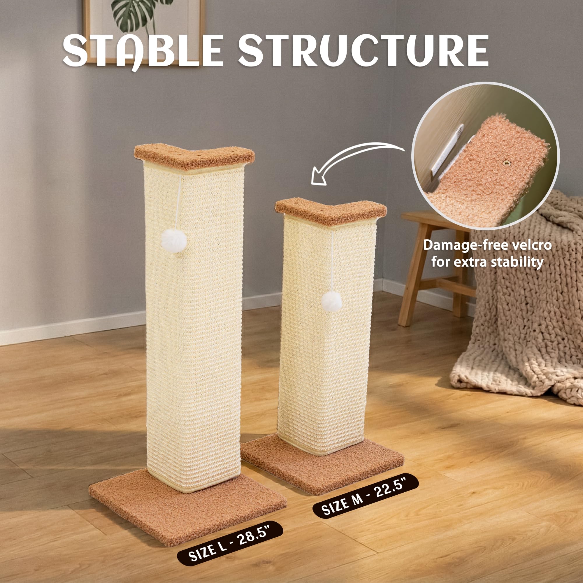 PETKARAY Couch Corner Cat Scratcher, 28.5" Sisal Scratching Post for Cats | Corner Wall Scratch Pad for Furniture Protection, Large Vertical Cat Scratching Post with Plush Base