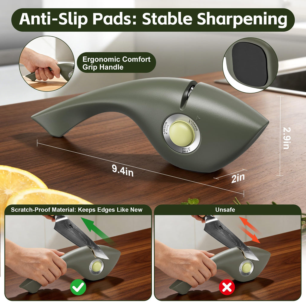 MAD SHARK 1-Button 3-Stage Knife Sharpener - Adjustable Diamond & Ceramic, No-Scratch ABS Body for All Kitchen/Pocket Knives,Repairs, Sharpens & Polishes,One-Handed Operation with Non-Slip Base