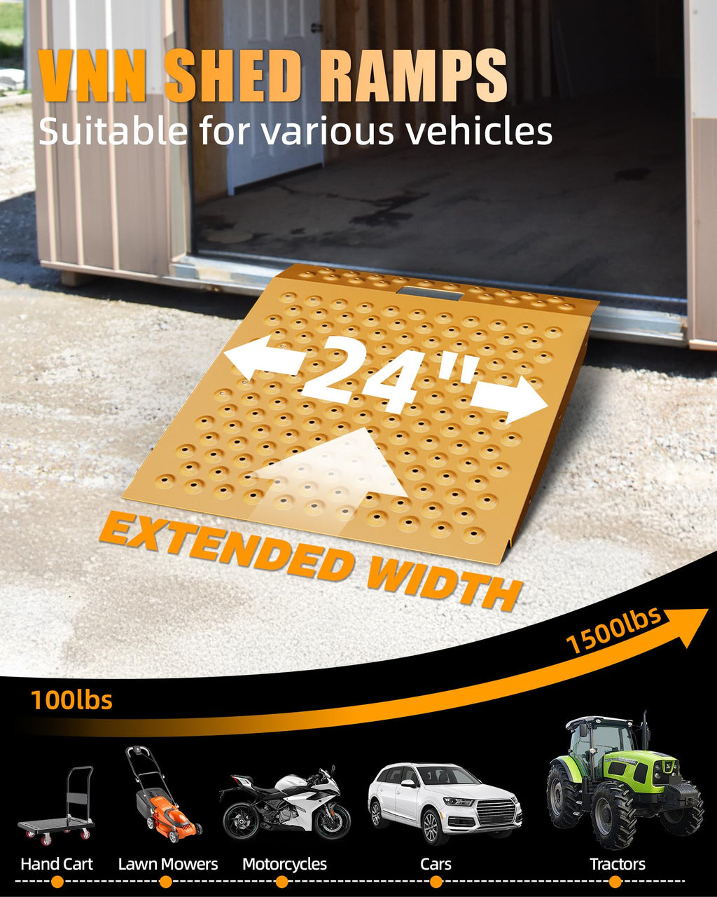 VNN 29" x 24" Shed Ramp for Riding Mower - 750 LB Capacity Shed Ramps, Anti-Slip Punch Plate Ramp for ATV, Motorcycles, Garages & Barns (1PC,Black, Alloy)