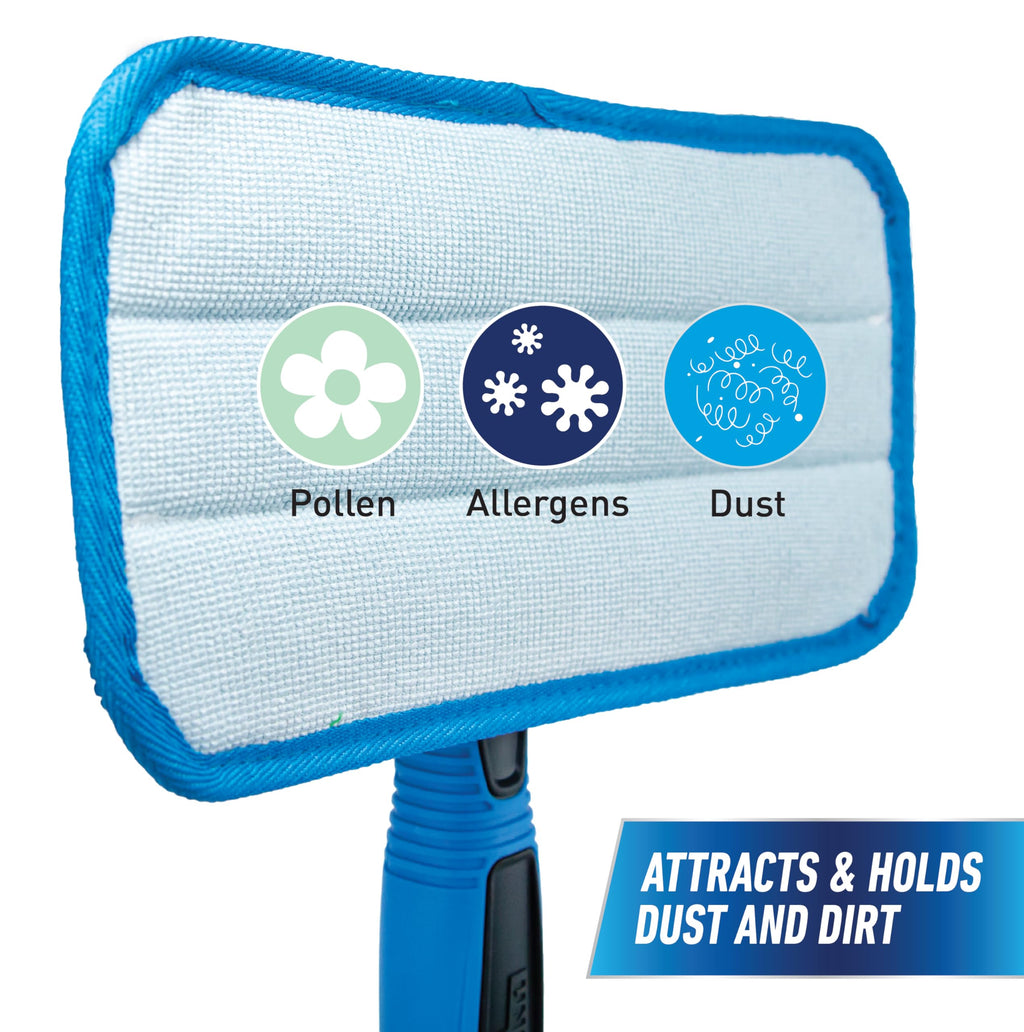 Unger Professional Indoor Window Cleaning Kit with 2' Pole — Swivel Head Pad Washer for Glass, Mirrors & Flat Surfaces, Streak-Free Results, 2 Reusable Microfiber Pads, Wet or Dry Use
