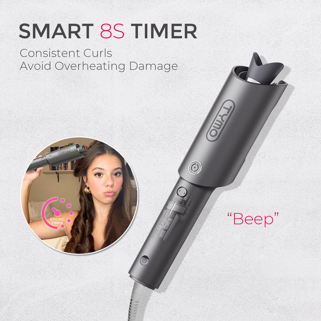 TYMO Automatic Rotating Curling Iron - TYMO CURLPRO Beach Waves Curling Wand, Portable Hair Curler, 500 Million Ionic, Dual Voltage & Lightweight for Travel, Ceramic Coating, 1 Inch, Pink