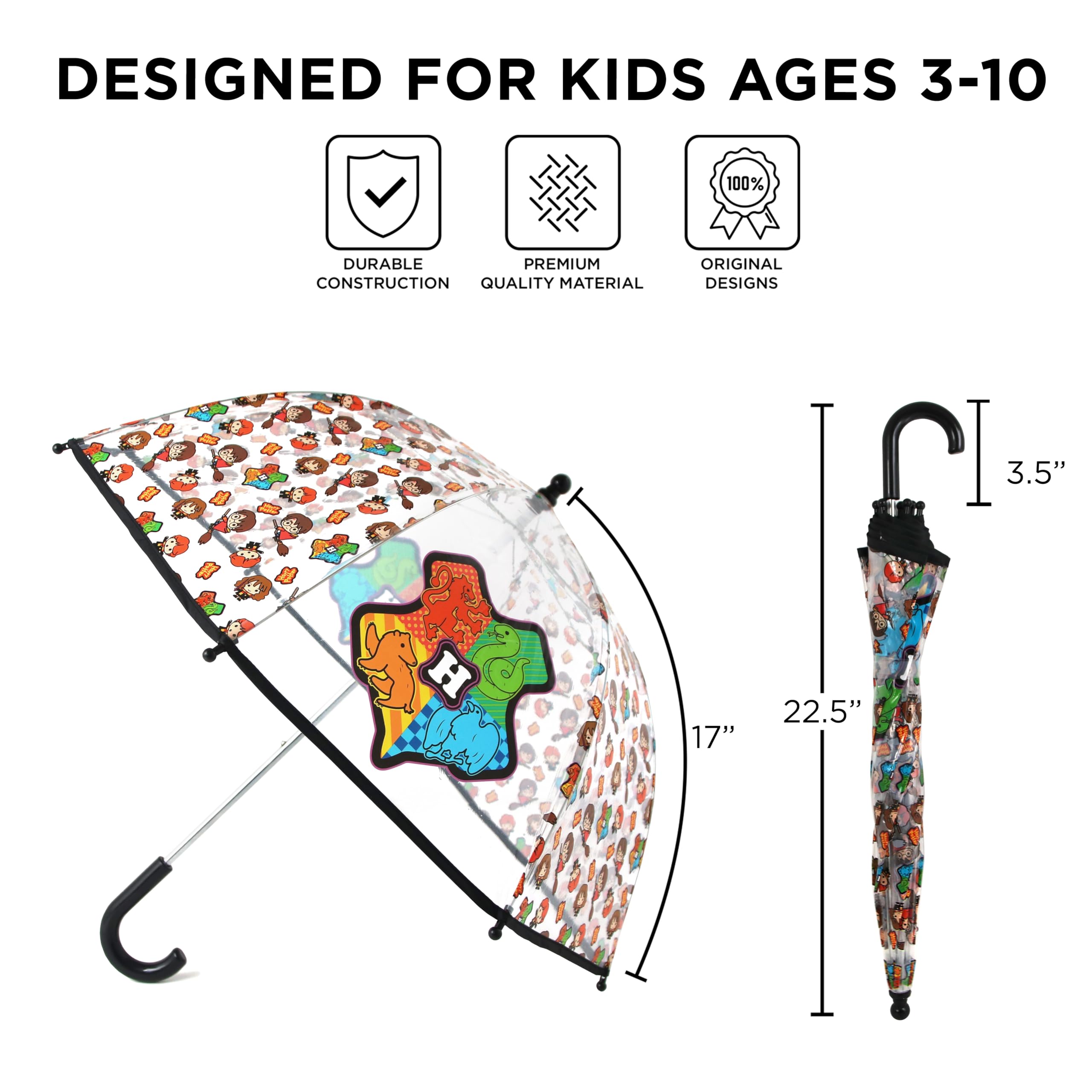 ABG Accessories Kids Umbrella for Boys and Girls Dome clear bubble umbrellas for Rain Windproof & Transparent with Easy Grip Handle Ages 3-10