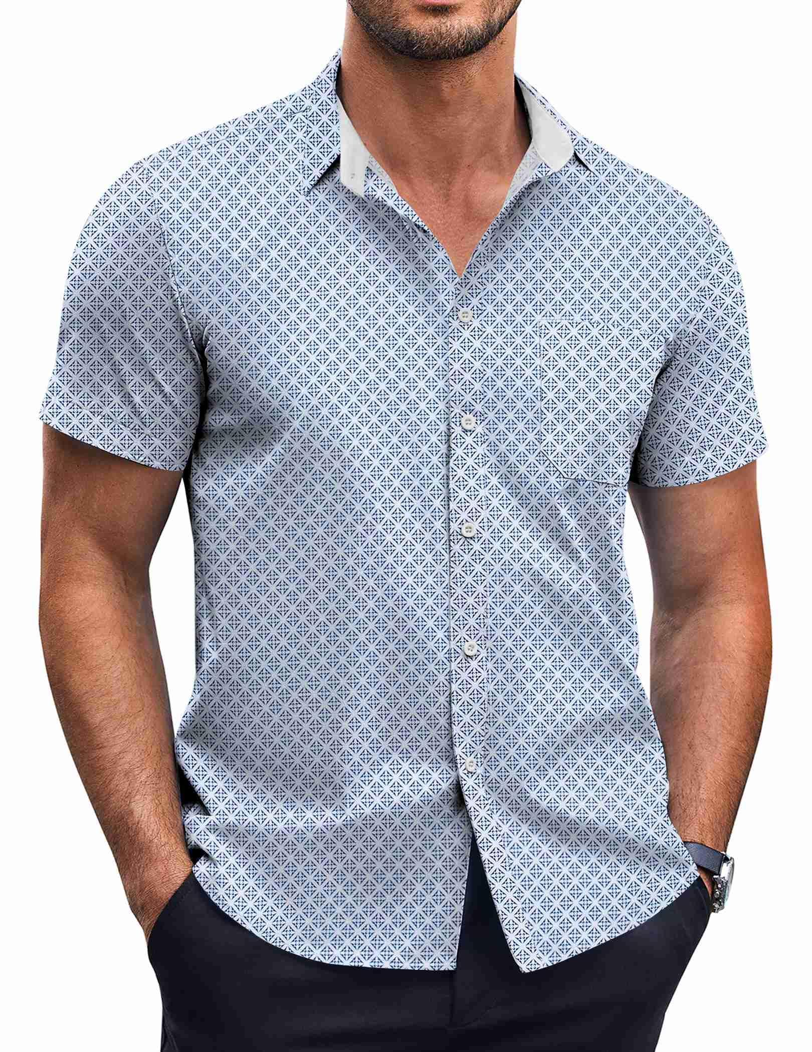 COOFANDY Mens Short Sleeve Button Down Shirts Wrinkle Free Dress Shirts Casual Polka Dot Print Shirt with Pocket