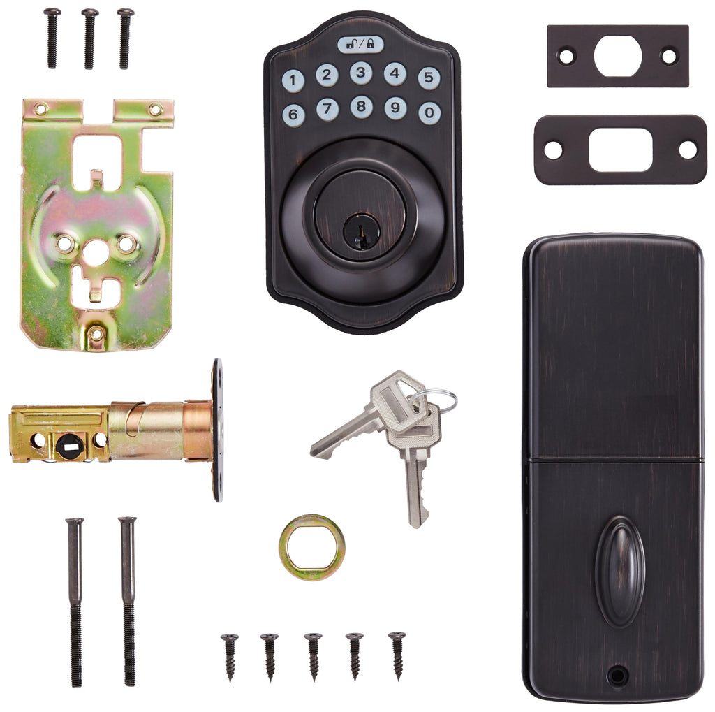 Amazon Basics Electronic Keypad Deadbolt Door Lock with Auto Lock, Touch-Control Keyless Entry, Customizable User Codes, Traditional Design, Matte Black, 1-Pack