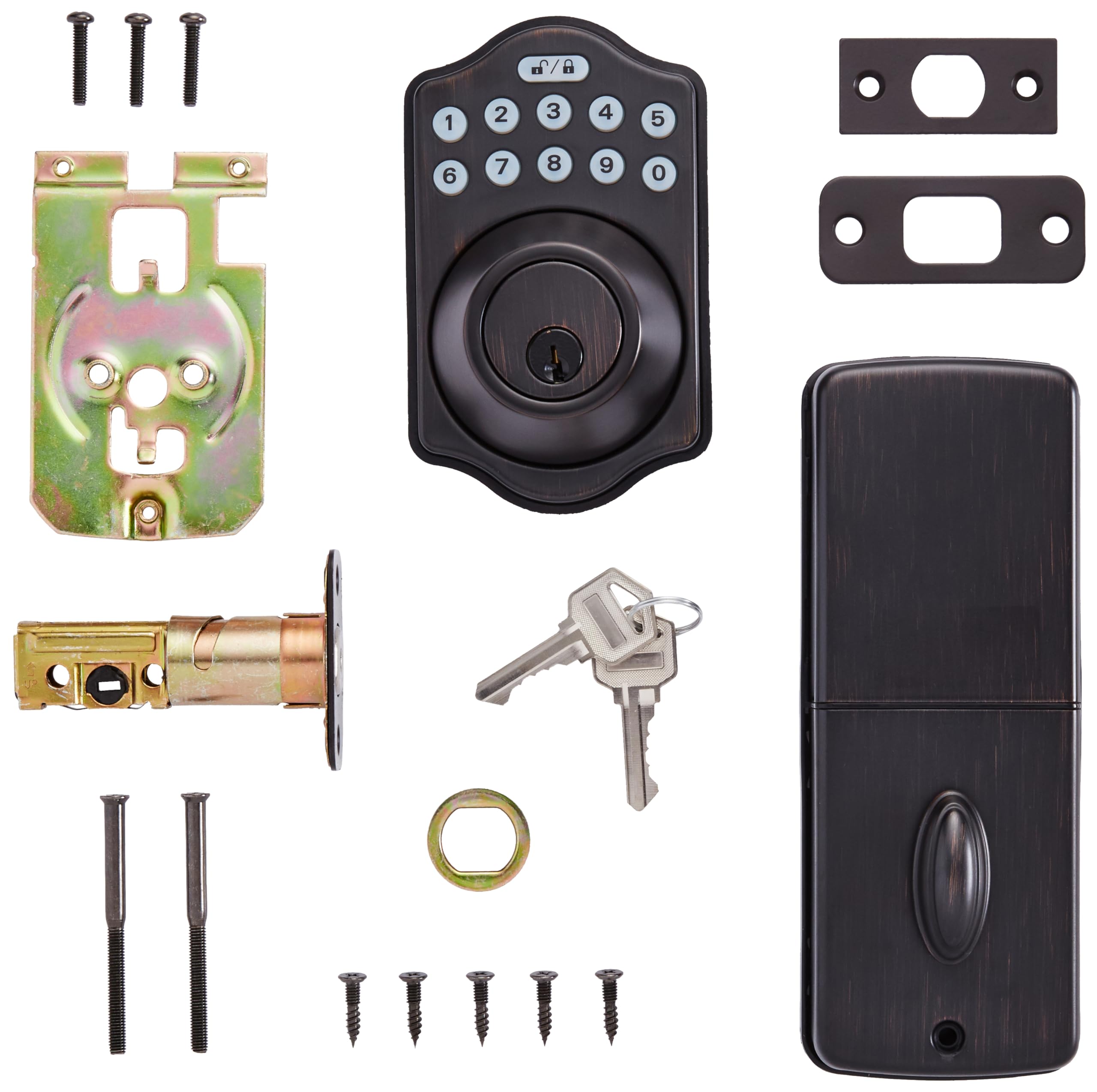 Amazon Basics Electronic Keypad Deadbolt Door Lock with Auto Lock, Touch-Control Keyless Entry, Customizable User Codes, Traditional Design, Matte Black, 1-Pack