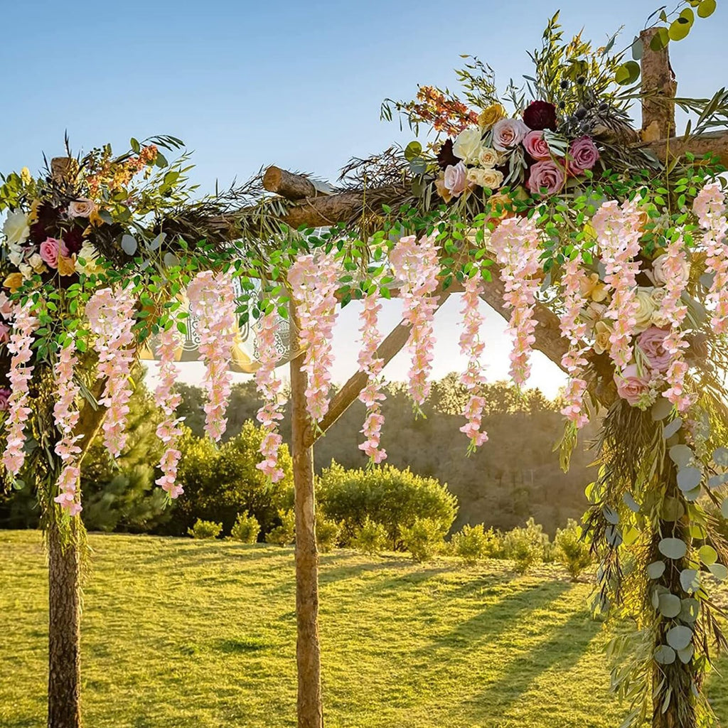 5 Pack Pink Wisteria Hanging Flowers Garland, 3.77 Feet Artificial Flower Vines, Fake Wisteria, Artificial Vines Hanging Garland for Backdrop Outdoor Yard Garden Decor