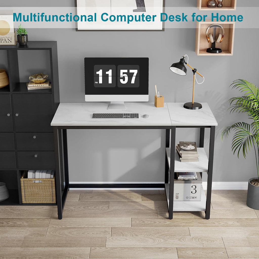 SINPAID 40 Inch Small Gaming Desk with Shelves for Small Spaces, Easy Assembly Study Desk, Sturdy Writing Desk for Bedroom & Home Office, Black