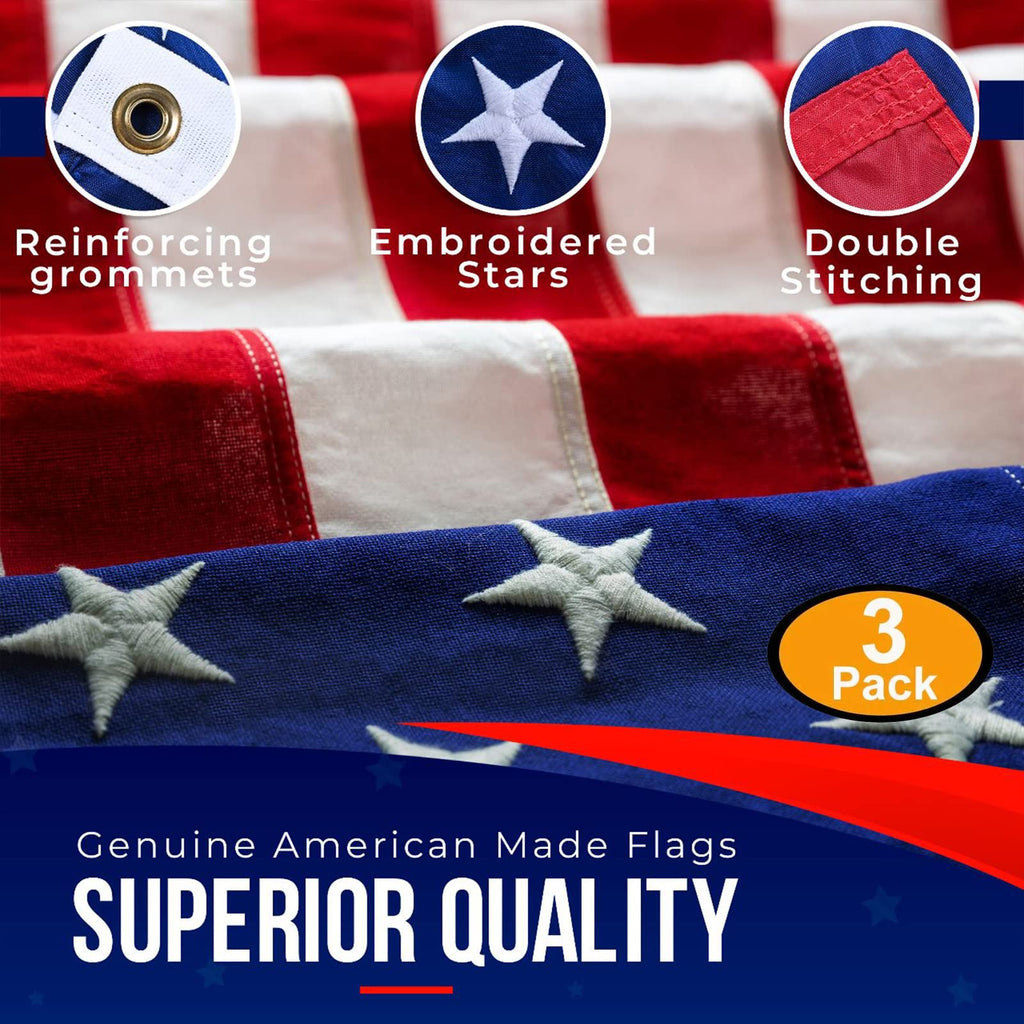 2X3 American Flag for Outside | American Flag Made in USA Heavy Duty American Flags for Outside 2X3 with Embroidered Stars and Sewn Stripes - All Weather US
