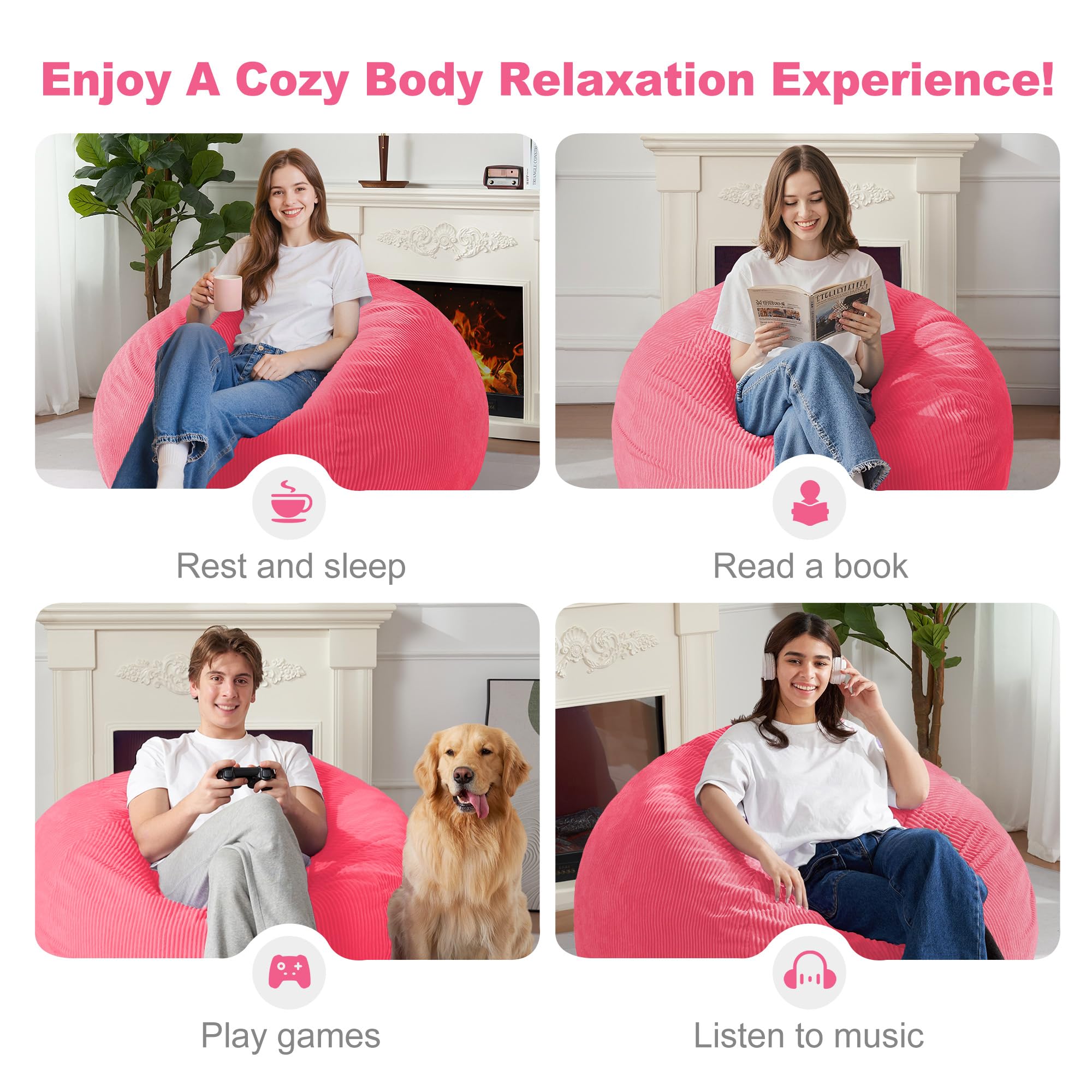 Homguava Bean Bag Chair,Teardrop Bean Bags Small Beanbag Chair with Memory Foam Filled and Ultra Soft Corduroy Cover for Living Room, Bedroom (Black 2FT)