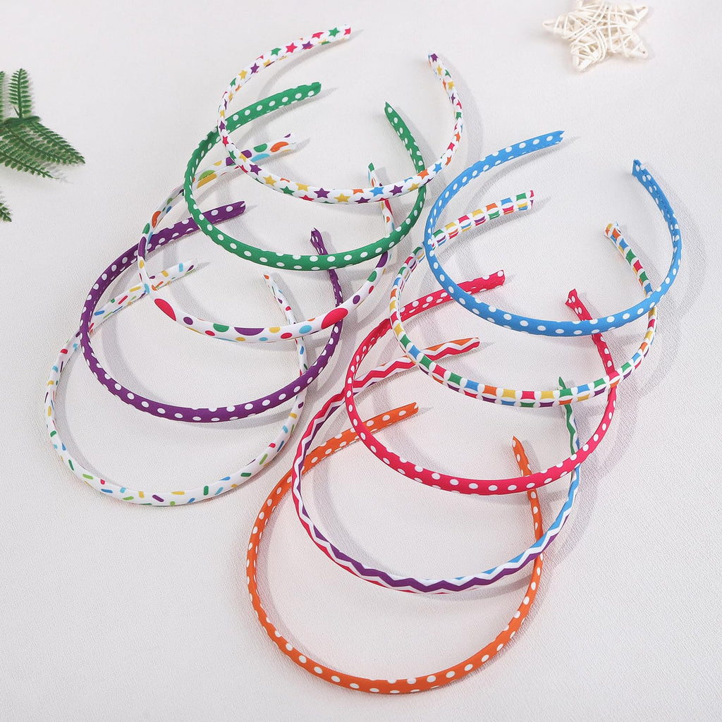 Fishdown Headbands for Girls 12Pcs Thin Head Bands for Girls Hairbands for Toddler Floral Cloth Fabric Covered Headband Birthday Party Favors