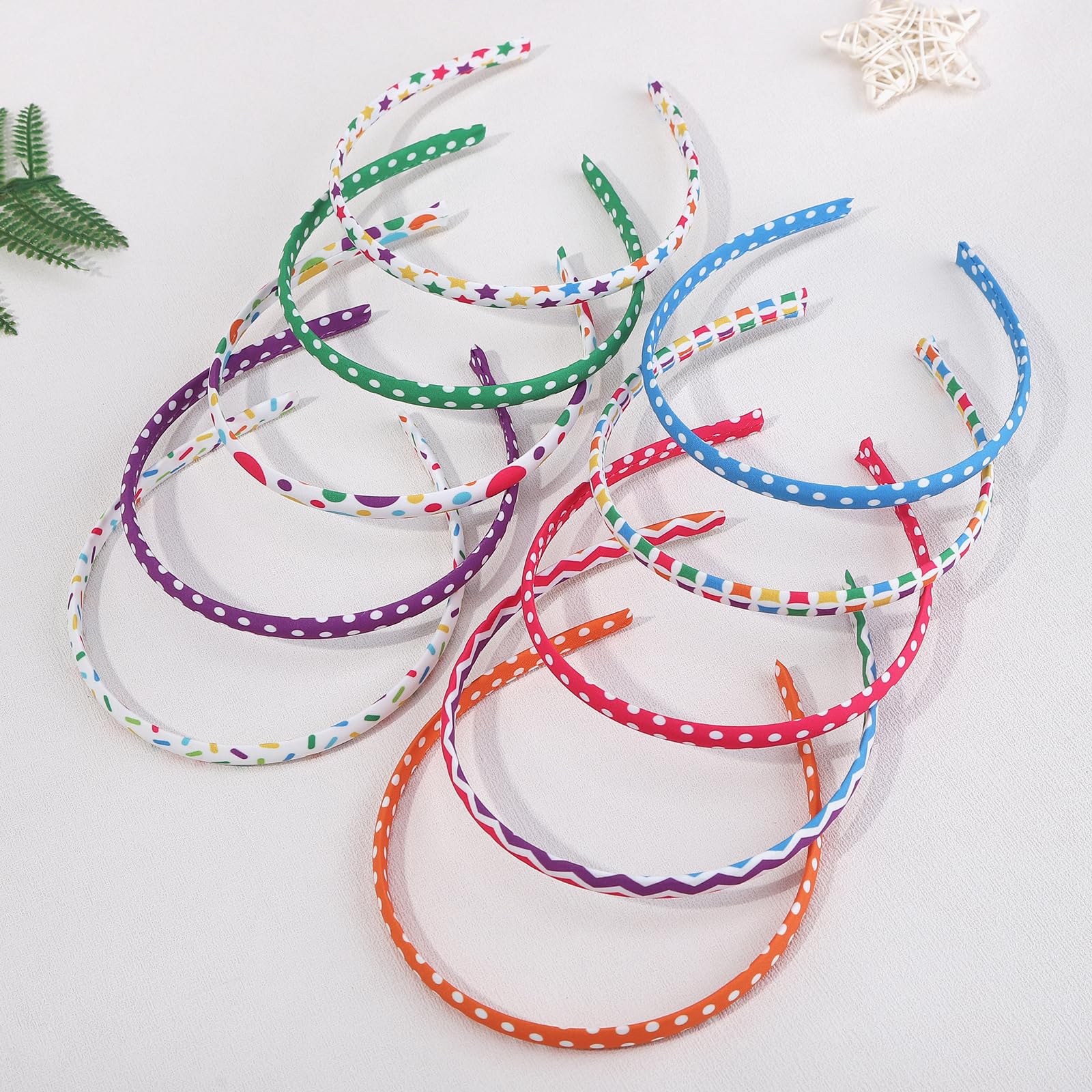 Fishdown Headbands for Girls 12Pcs Thin Head Bands for Girls Hairbands for Toddler Floral Cloth Fabric Covered Headband Birthday Party Favors