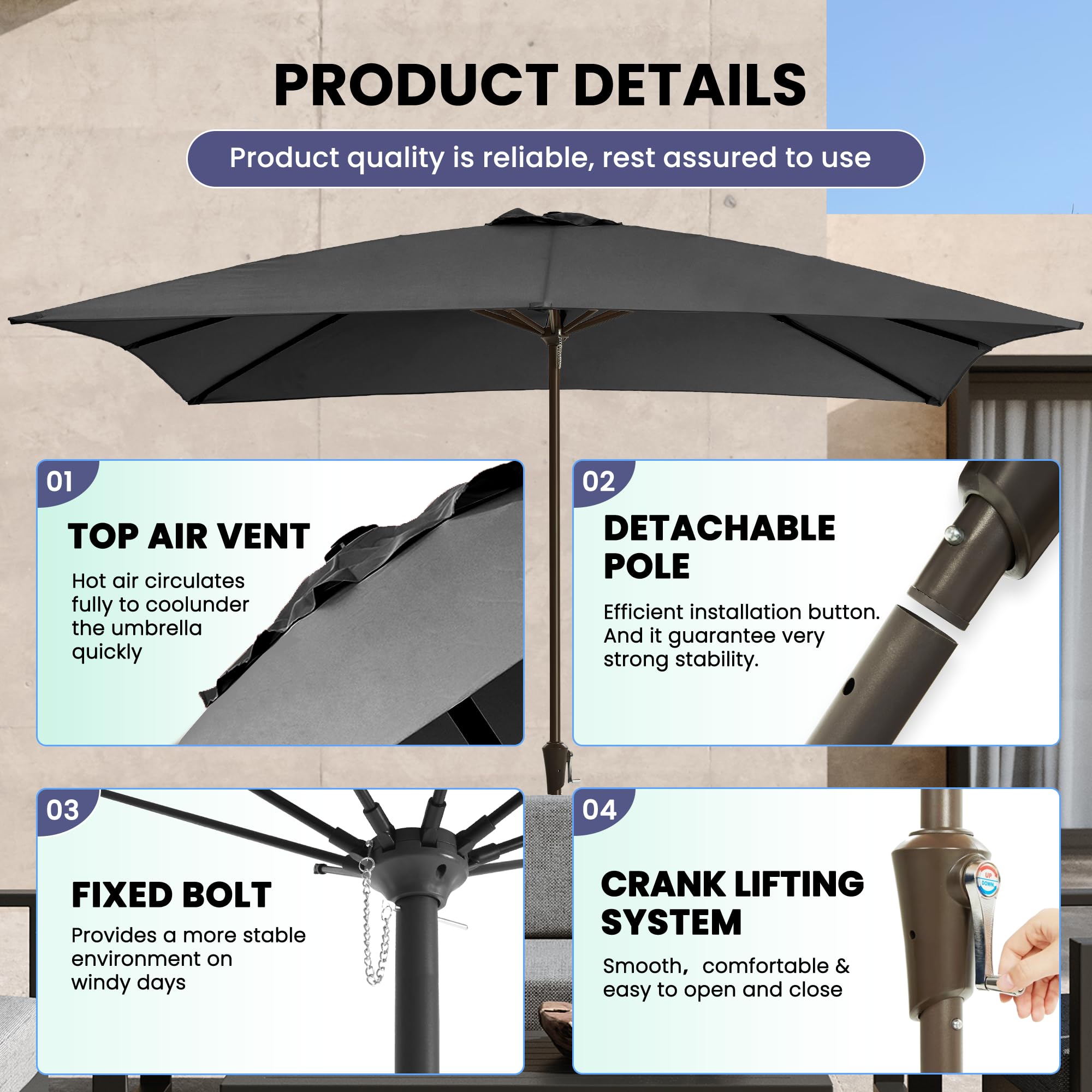 Ayge 6.5x10FT Rectangular Patio Umbrella Outdoor Table Umbrella w/Push Button Tilt & Crank Rectangle Market Umbrella UV Protection for Garden,Deck,Lawn,Yard & Pool,Beige
