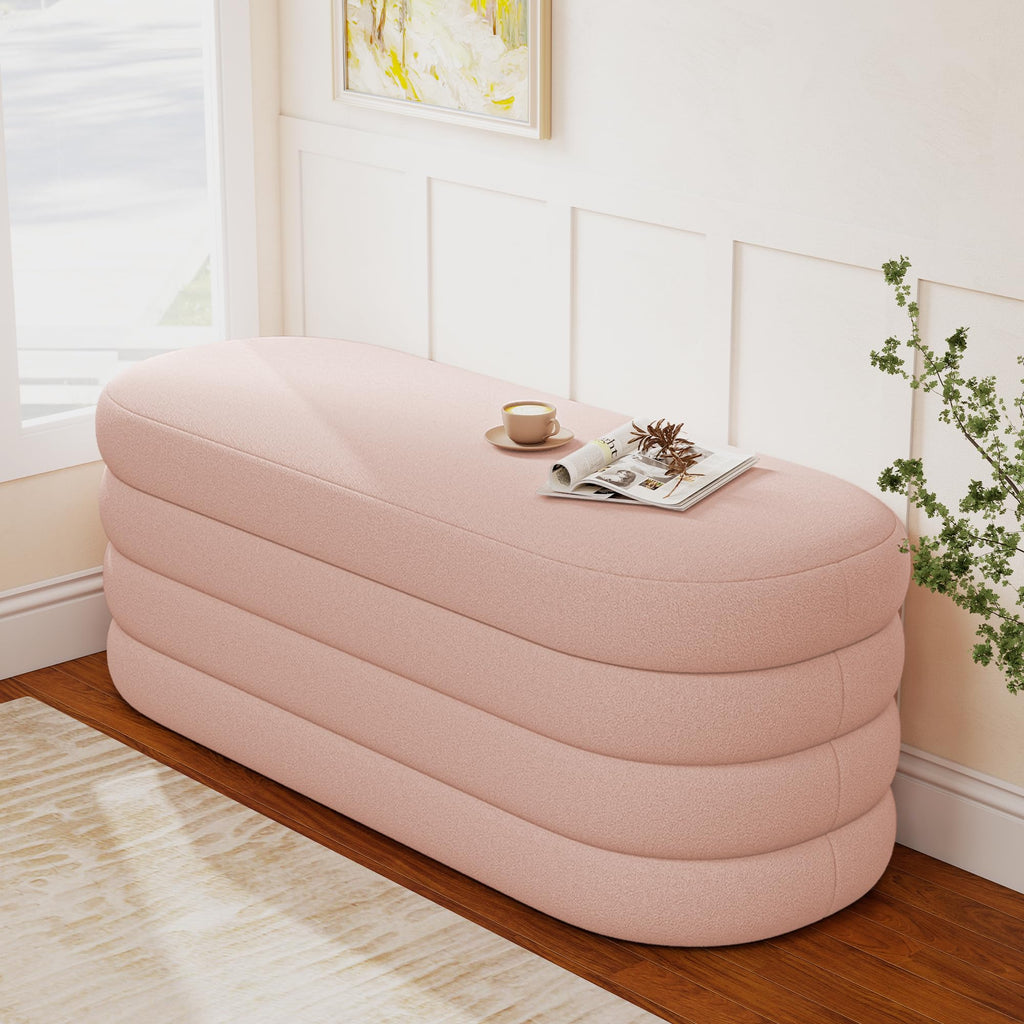 Busaurus Storage Ottoman Bench 49.2 Inch Upholstered Fabric Storage Bench for Bedroom End of Bed Aesthetic Large Oval Ottoman for Living Room Entryway (Black)
