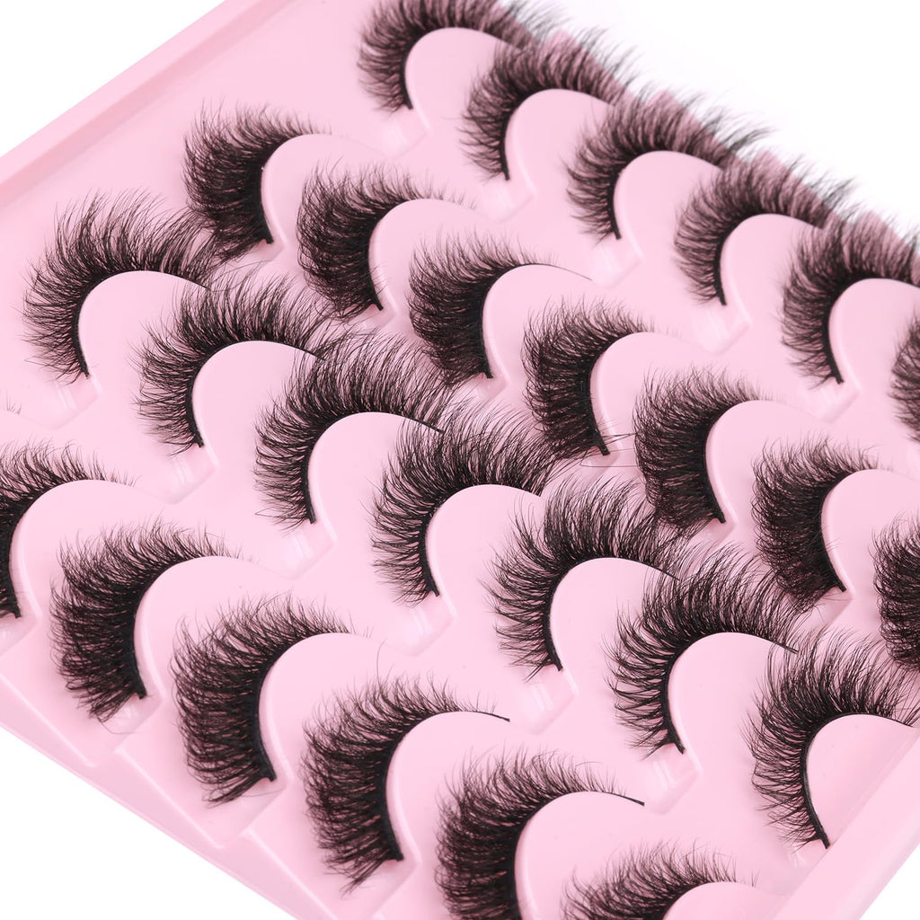 False Lashes Natural Look Wispy Eyelashes Manga Korean Spiky 16mm Short Faux Mink Eyelashes Cat Eye Natural Fake Eyelashes Strip Lashes Pack 14 Pairs