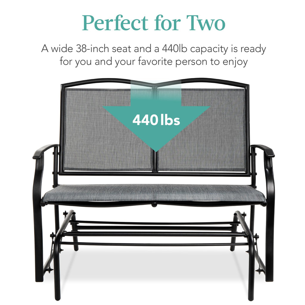 Best Choice Products 2-Person Outdoor Patio Swing Glider Steel Bench Loveseat Rocker for Deck, Porch w/Textilene Fabric, Steel Frame - Black