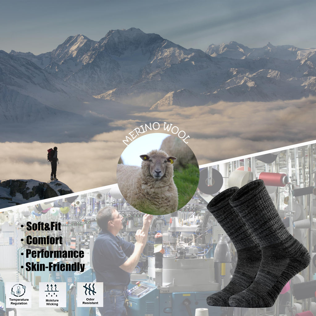 Ortis Men's Extra-Fine Merino Wool Cushioned Crew Socks with Light Weight Moisture Control Comfy for Men Outdoor Hiking Hiker