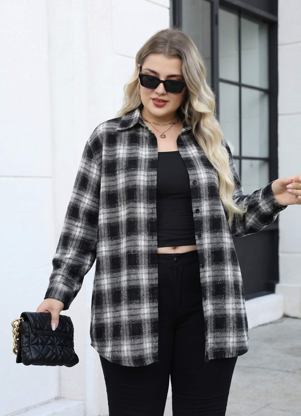 Zeagoo Womens Plus Size Flannel Shirts Plaid Shirts Long Sleeves Casual Button Down Collared Shacket Tops
