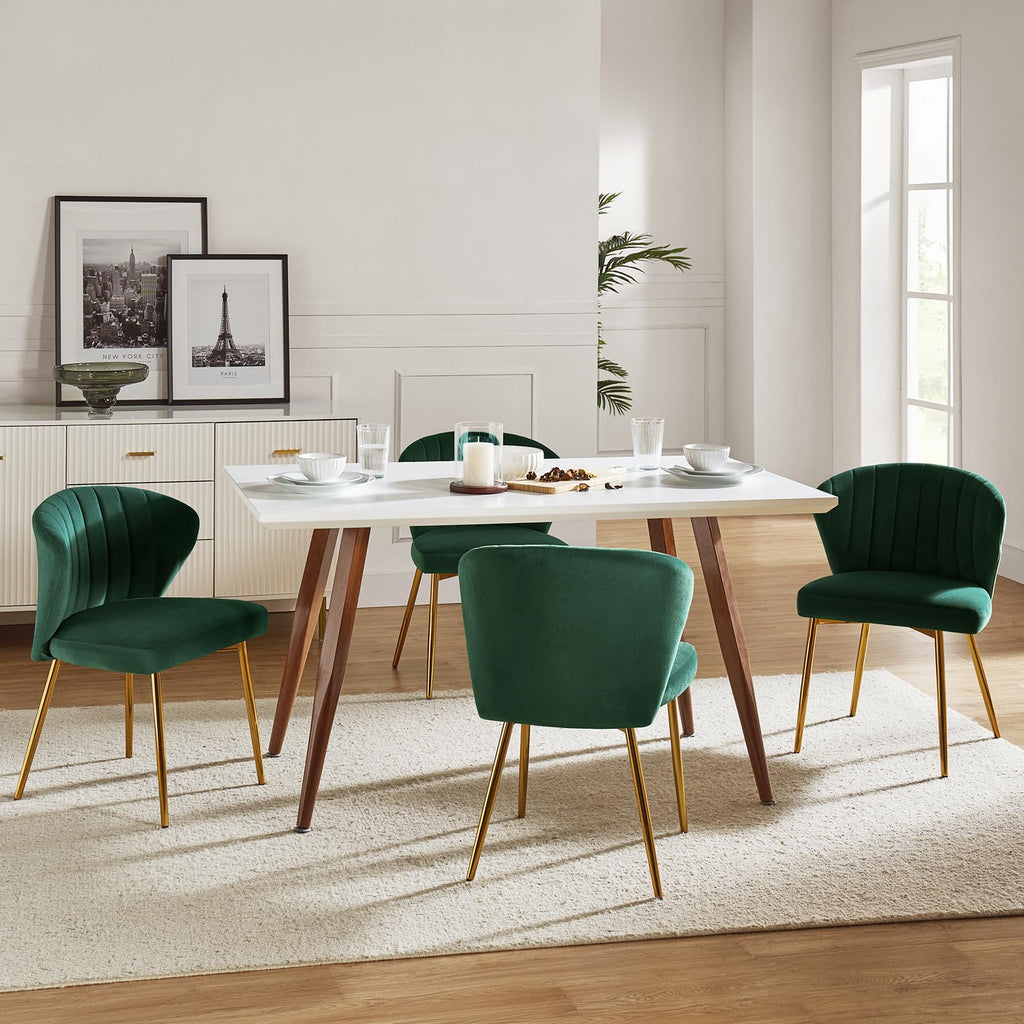 HULALA HOME Velvet Dining Chairs, Modern Small Armless Accent Chair with Gold Metal Legs, Living Room Upholstered Cute Side Chair, Elegant Tufted Back Vanity Chair for Bedroom, Auburn
